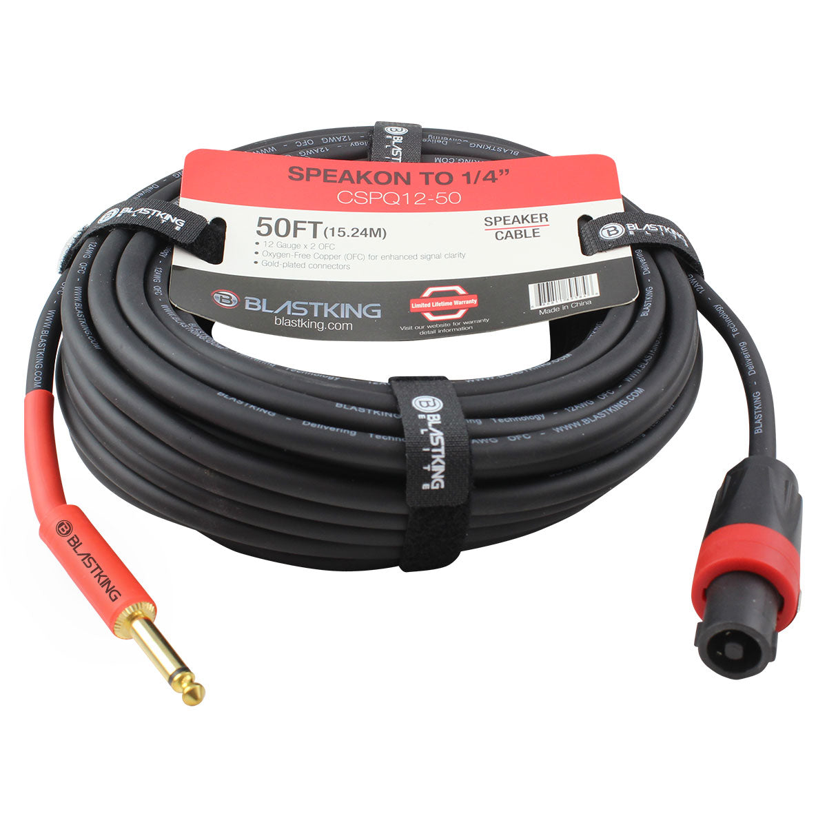 Blastking CSPQ12 50 Ft Professional Speakon to 1/4 Inch Speaker Cable - High-Quality Audio Connector for Live Performances, Studio Recording & DJ Equipment