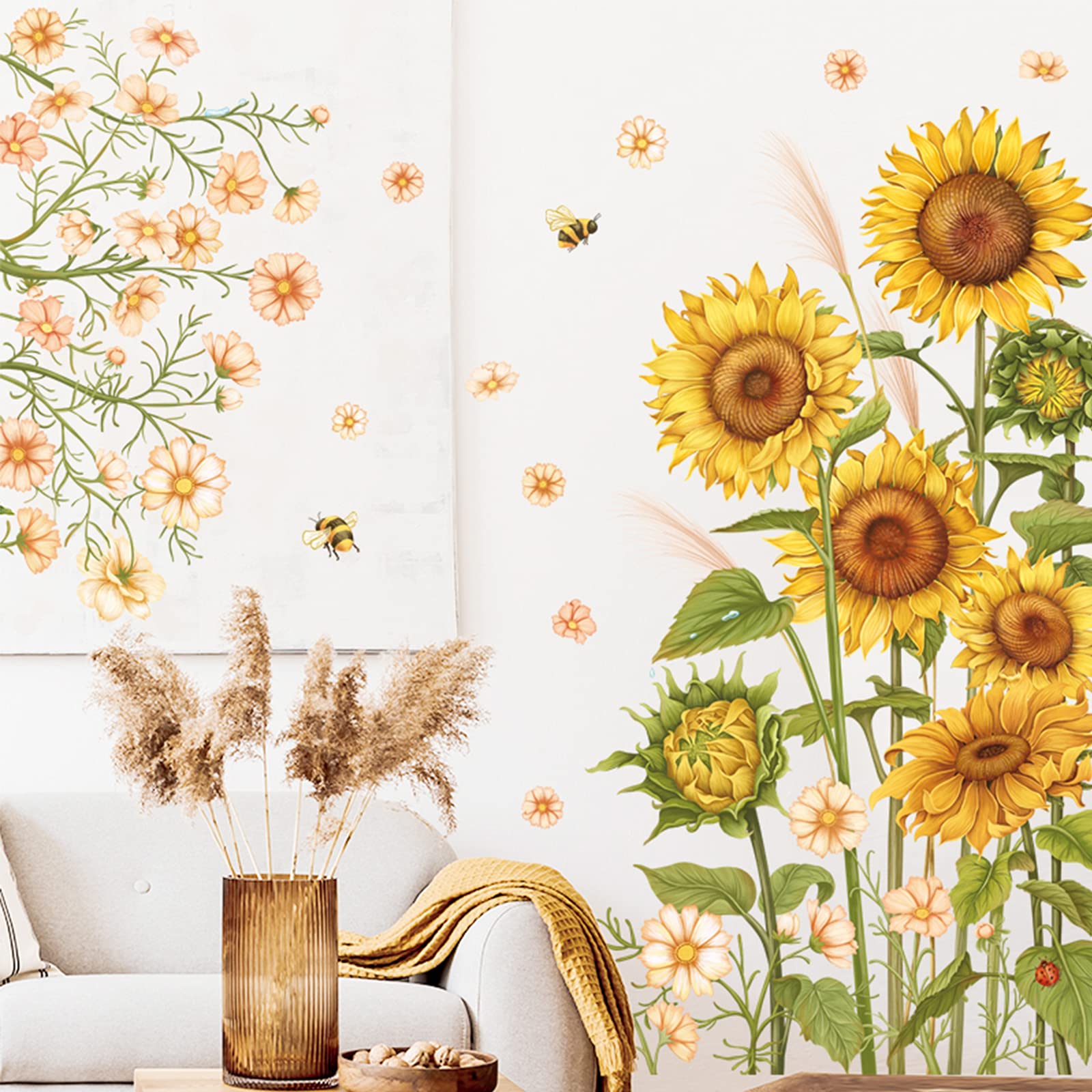 3D Sunflower Wall Stickers - Removable Yellow Flower Decals for Home Decor | DIY Garden Floral Wallpaper Art for Bedroom, Nursery & Kitchen | Perfect for Boho, Farmhouse & Kids Room Decorations