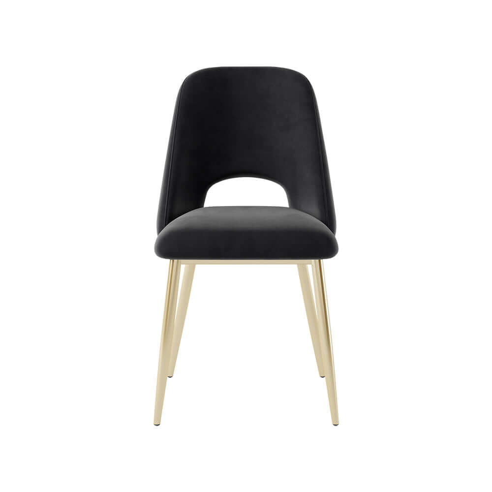 Modern Black Upholstered Dining Chairs Set of 2 - Hollow Back Design with Gold Metal Legs - Perfect for Kitchen, Dining Room, and Restaurant Decor