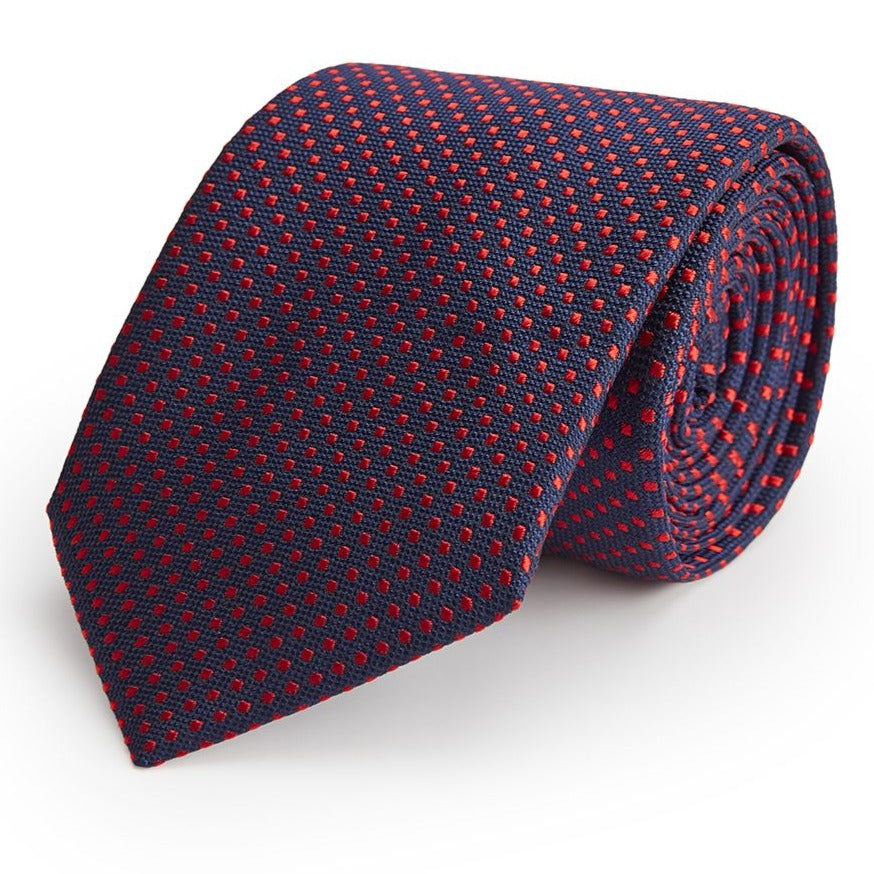 Premium Navy and Red Polka Dot Woven Silk Necktie for Men - Elegant Business, Wedding & Formal Occasion Accessories