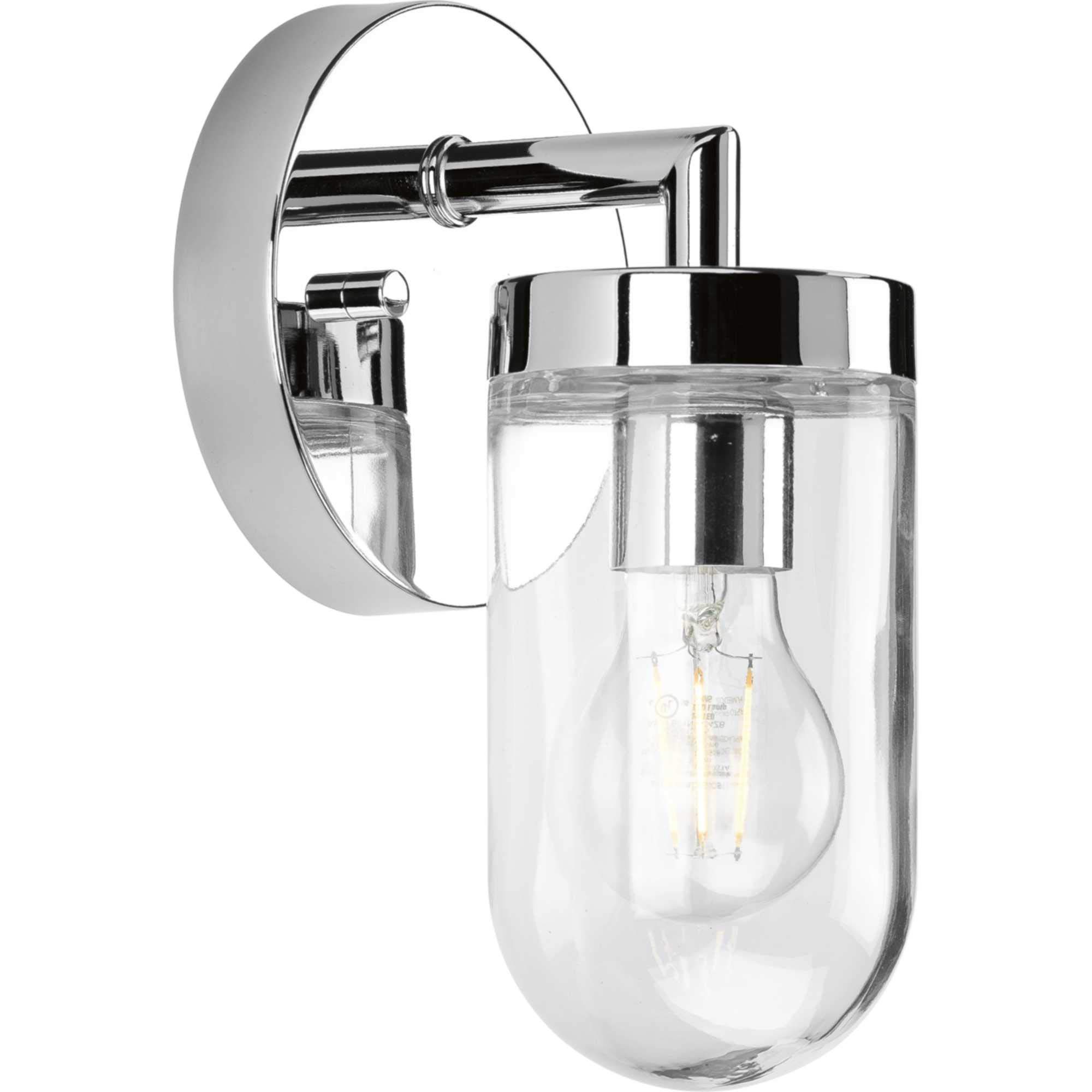 Progress Lighting Signal Collection 1-Light Clear Glass Coastal Bath Vanity Light in Polished Chrome - Perfect for Bathroom, Powder Room, and Coastal-Themed Home Decor