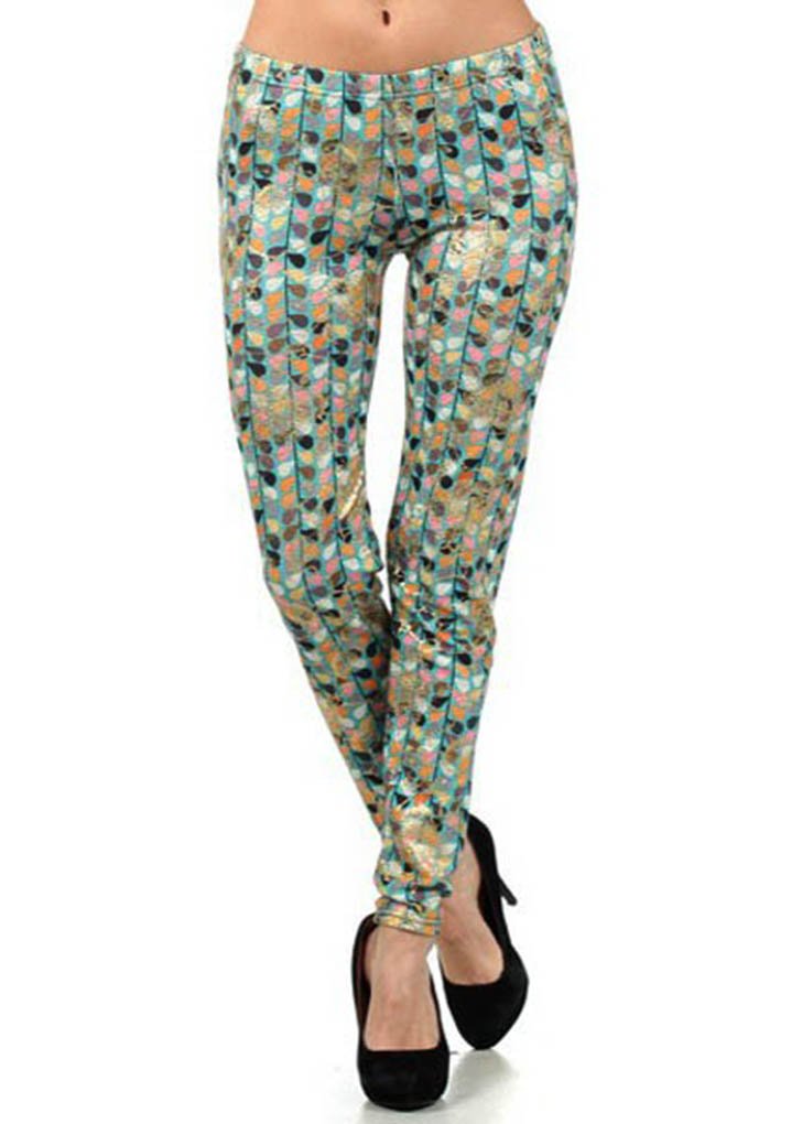Floral Vine Micro Dot Foil Rose Print Leggings - Women's Stretchy Yoga Pants for Workout, Lounge & Everyday Wear