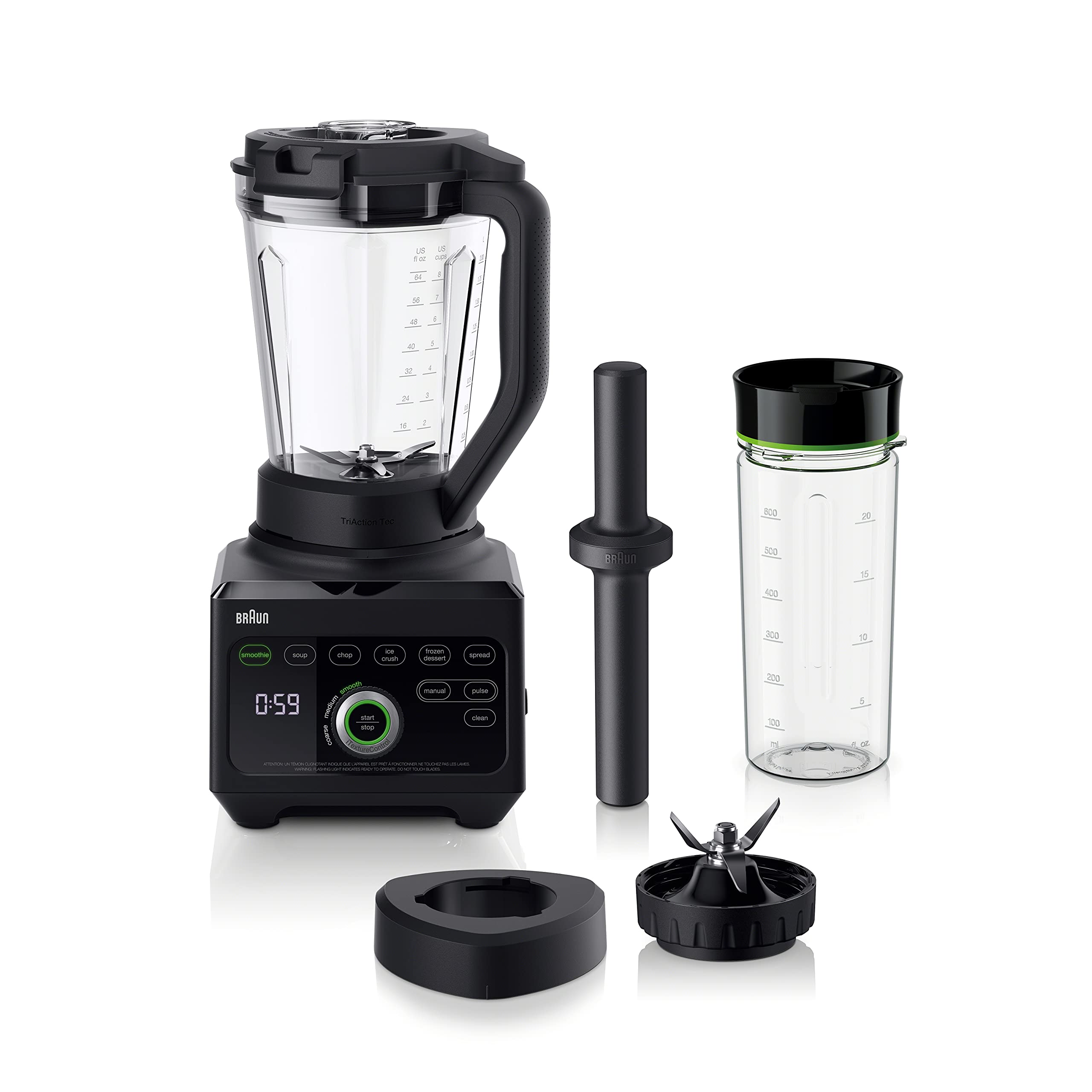 Braun JB9041BK TriForce Pro Power Blender with Smoothie2Go - High-Speed Blender for Smoothies, Juices & Food Prep - 1000W Motor, BPA-Free, Black - Perfect for Kitchen, Gym & Healthy Lifestyle