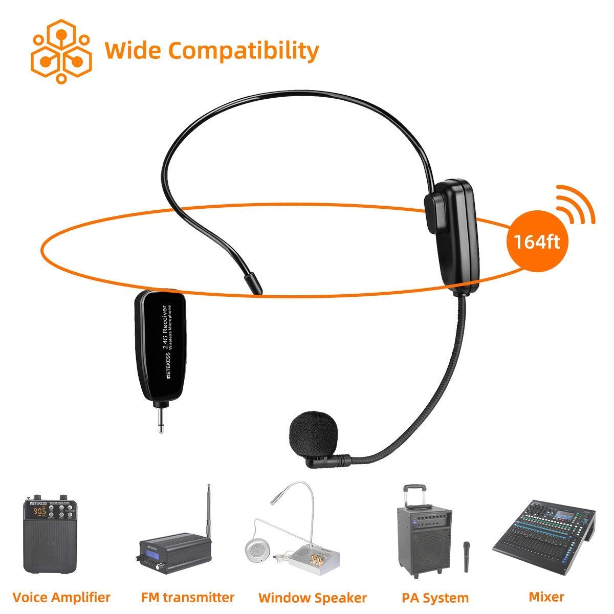 Retekess TW103 Window Speaker with TT123 Wireless Microphone Headset - Dual Way Voice Intercom System for Business, Office, Bank Counter, School & Station - Clear Communication Solution for Customer Service, Security & Public Announcements