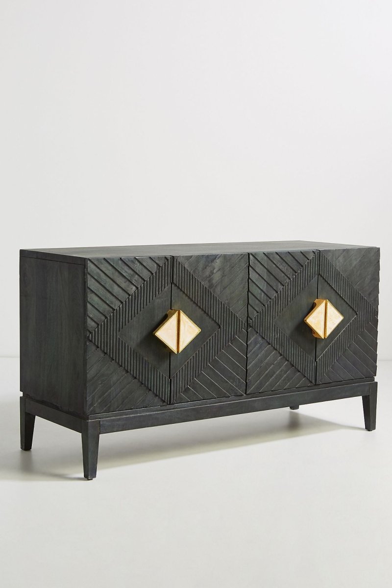 Hand Carved Samuel Buffet Table in Indigo Blue | Solid Wood Custom Made Sideboard for Dining Room | Perfect for Home Decor, Storage & Entertaining Guests