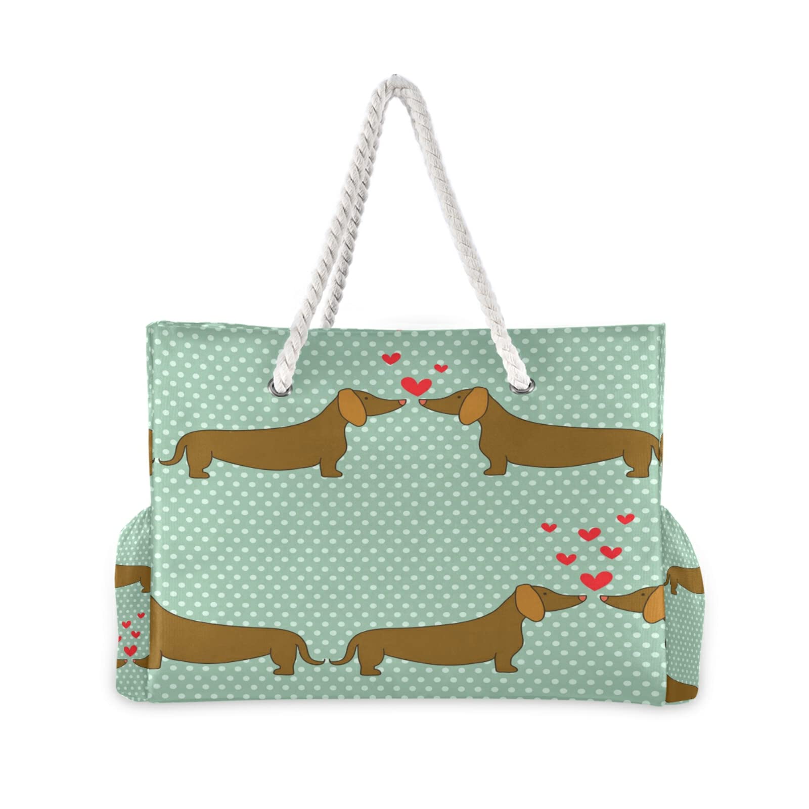 ALAZA Dachshund Puppy Dog Print Polka Dot Tote Bag - Large Beach Bag with Rope Handles for Women, Shopping, Groceries, Travel & Outdoor Activities - Perfect for Beach Day, Picnic, and Daily Use
