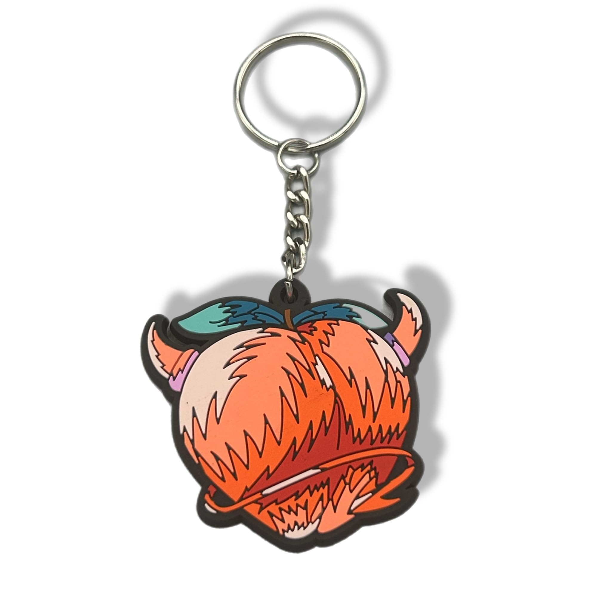 LOKEY 4-Inch Peach Keychain with Devil Horns & Tail - Funny PVC Fruit Keyring for Adults, Unique Food Lover's Gift - Perfect for Backpacks, Keychains & Kawaii Accessories