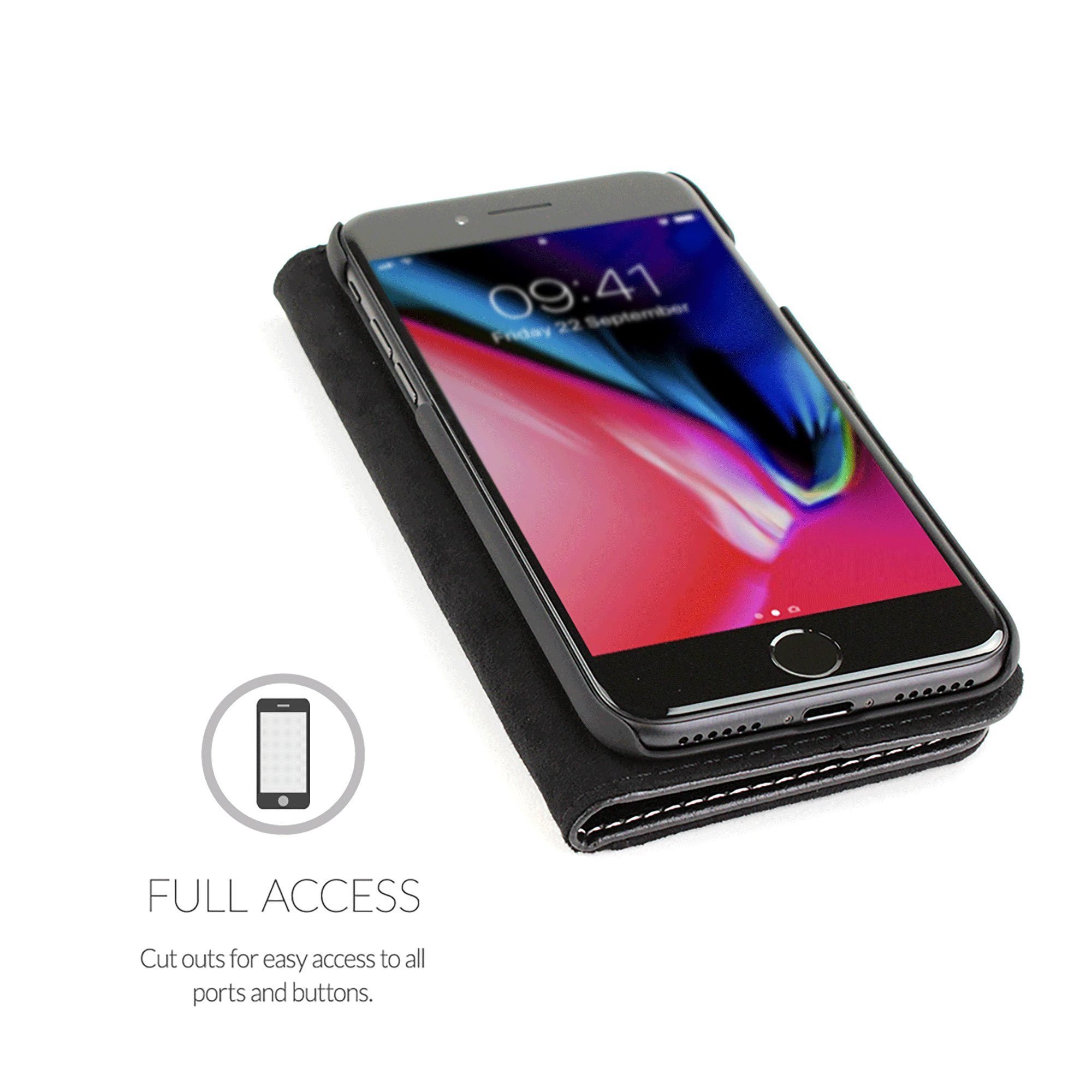 Premium Leather Wallet Case for iPhone 8 Plus/7 Plus - RFID Blocking Flip Cover with Card Slots & Kickstand - Slim Protective Phone Case (Black) | Perfect for Business, Travel & Everyday Use