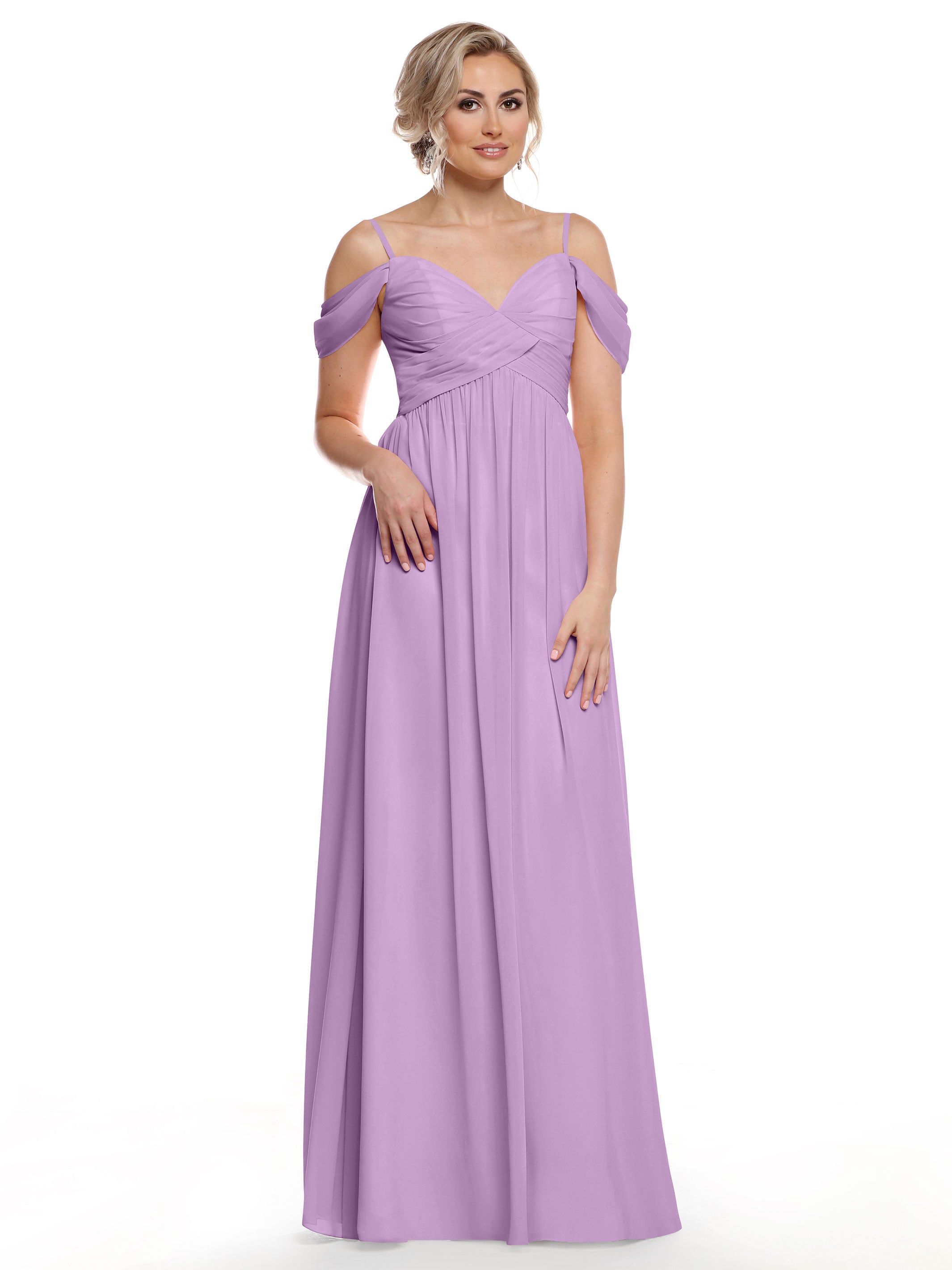 Elegant Off Shoulder Chiffon Bridesmaid Dress with Spaghetti Straps - Perfect for Weddings, Formal Events & Special Occasions
