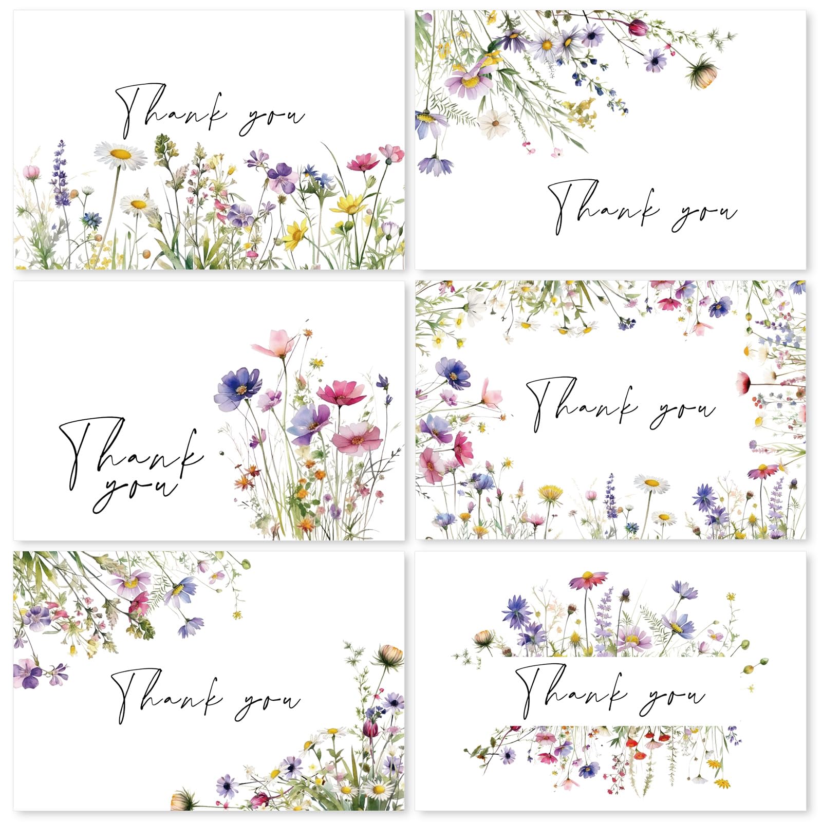 36 Pack Floral Thank You Cards Bulk - Wildflower Greeting Cards with Envelopes & Stickers, 4x6 Inch Blank Note Cards for Birthday, Wedding, Baby Shower, Bridal Shower - Perfect for Handwritten Notes, Party Invitations & Gift Giving
