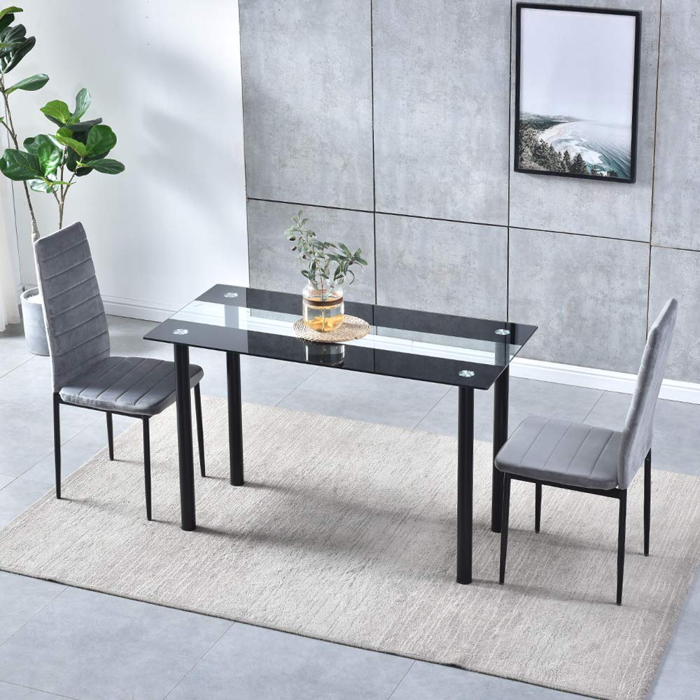 Ansley&HosHo 2-Piece Modern Velvet Dining Chairs Set with Metal Legs - High Back Kitchen, Lounge & Living Room Side Chairs - Grey - Perfect for Dinner Parties, Home Decor & Small Space Dining Areas