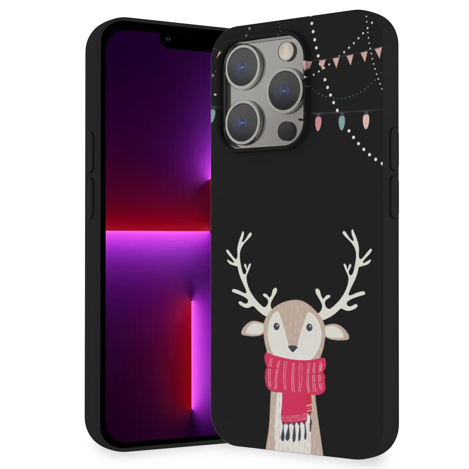 **YESPURE Cute Girly Black Matte Christmas Deer iPhone 13 Pro Max Case - Soft TPU Shockproof Anti-Scratch Protective Cover - Perfect Holiday Gift for Women & Girls**    *(Use Case: Ideal for daily protection, holiday gifting, and adding festive style to your iPhone 13 Pro Max.)*