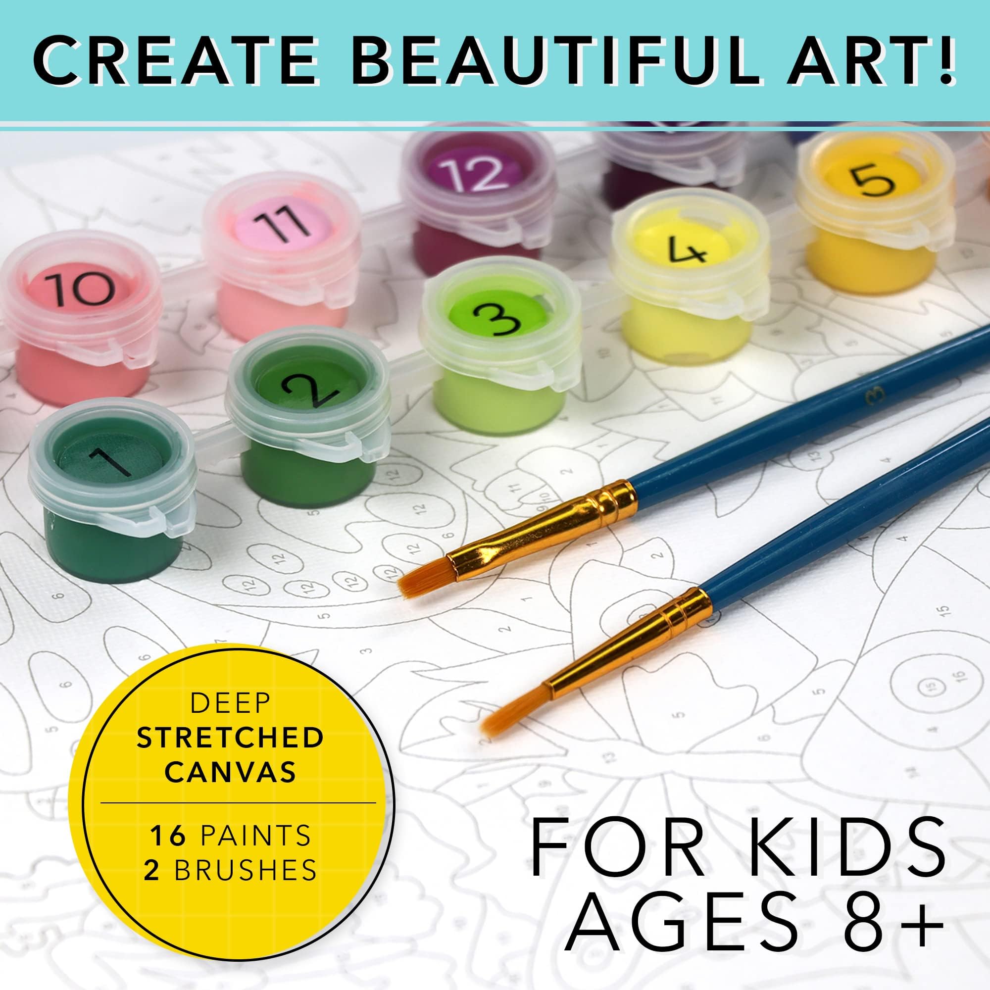 Bright Stripes Paint by Numbers Kit for Kids - Easy DIY Art Set with Framed Tropical Jungle Canvas | Creative Painting Activity for Children's Room Decor & Birthday Gifts