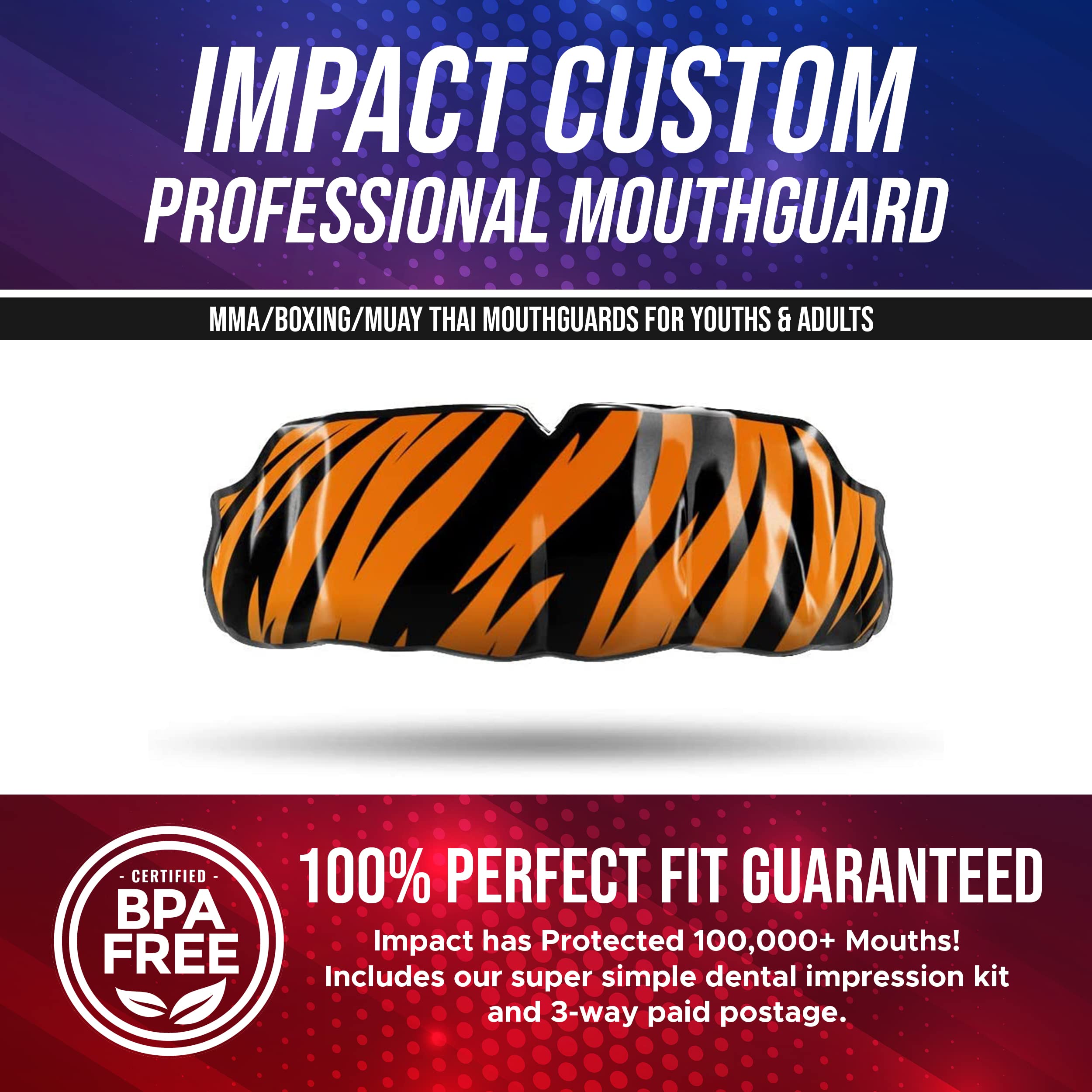 Custom Professional MMA Boxing Muay Thai Mouthguard - Impact Protection with Tiger Skinz Design - Perfect for Training, Sparring & Competition