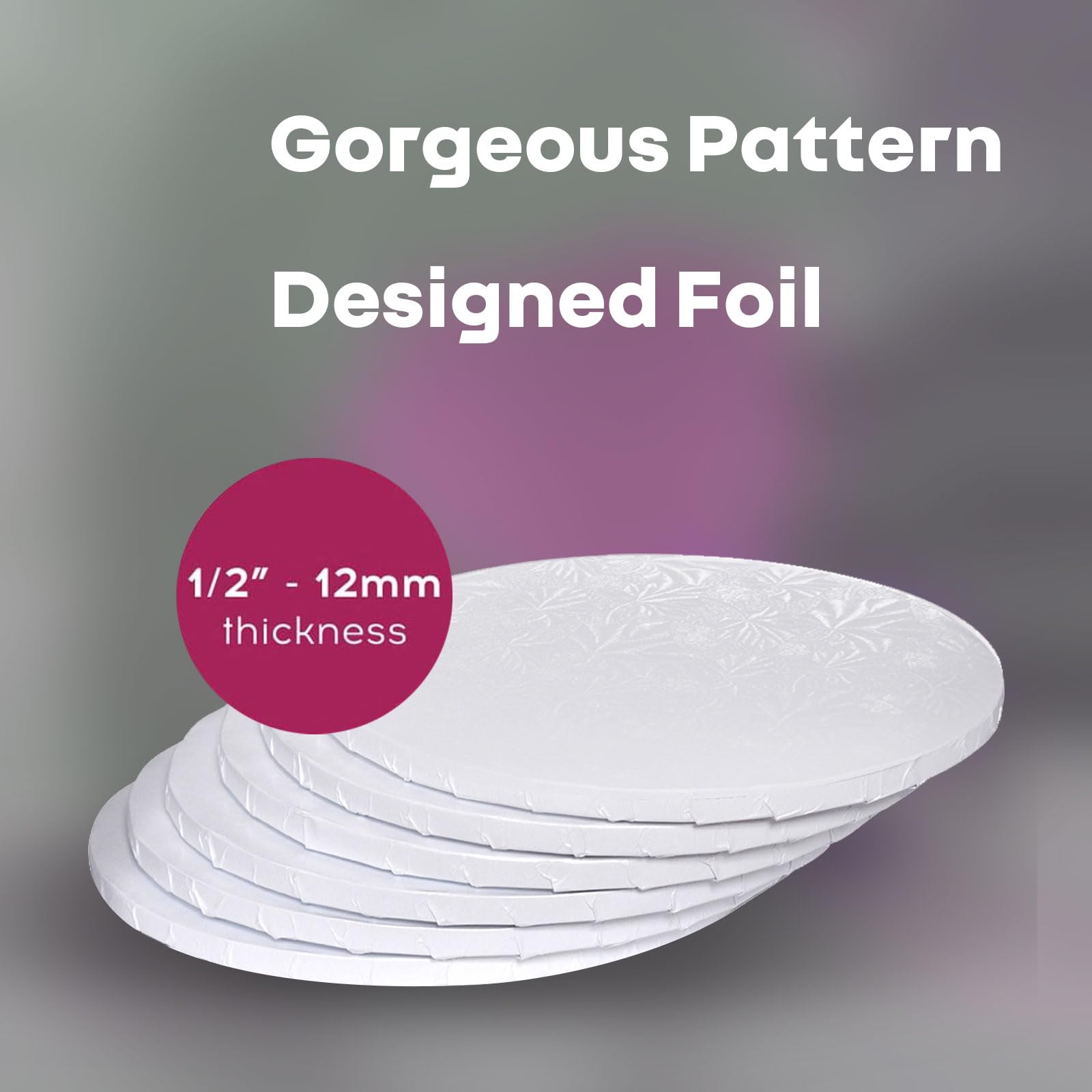 16 Inch White Round Sturdy Cake Board Drums - 1/2 Inch Thick (6 Pack) for Professional Cake Display, Wedding Cakes, Birthday Cakes & Dessert Presentation