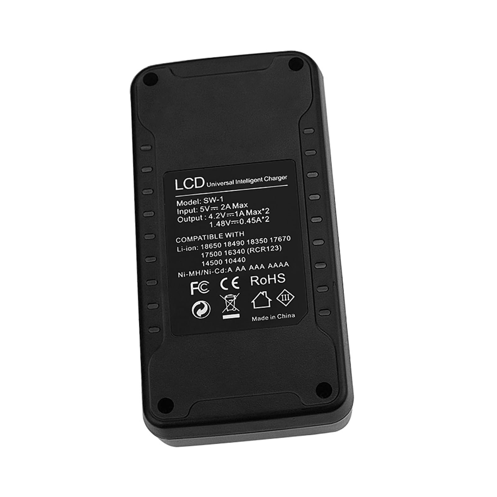 2-Slot LCD Charger for 18650/18490/18350/17670/17500/16340/14500 Rechargeable Batteries - Universal Battery Charger for Flashlights, Vape Mods & Electronic Devices