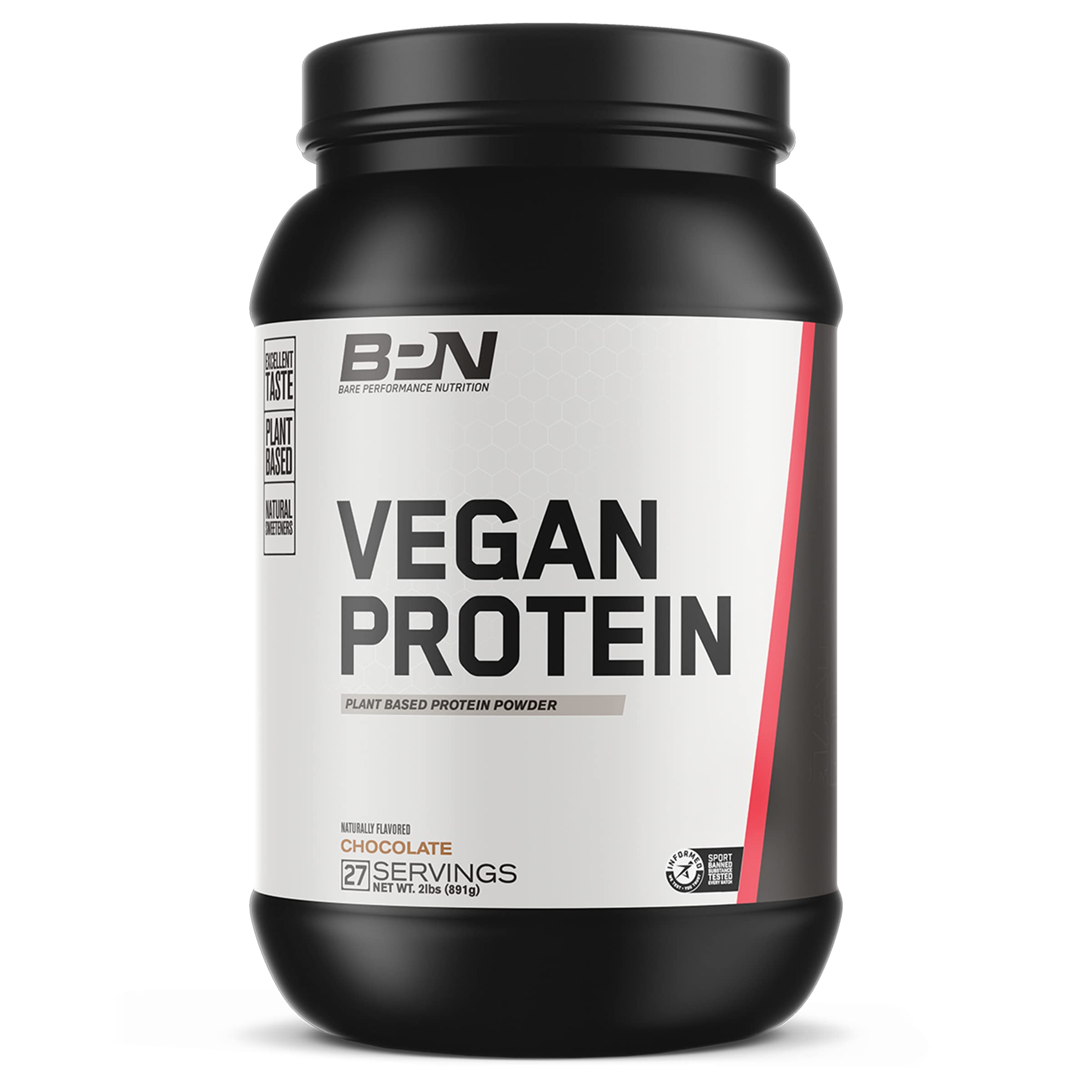 Bare Performance Nutrition Vegan Protein Powder - Plant Based Pea, Watermelon & Pumpkin Protein, Naturally Sweetened Chocolate Flavor (27 Servings) | Post-Workout Recovery & Muscle Building Supplement