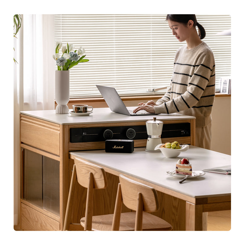 Solid Oak Wood Kitchen Island with Extendable Table and Retractable Cutting Board - Perfect for Small Kitchens, Dining, and Food Prep