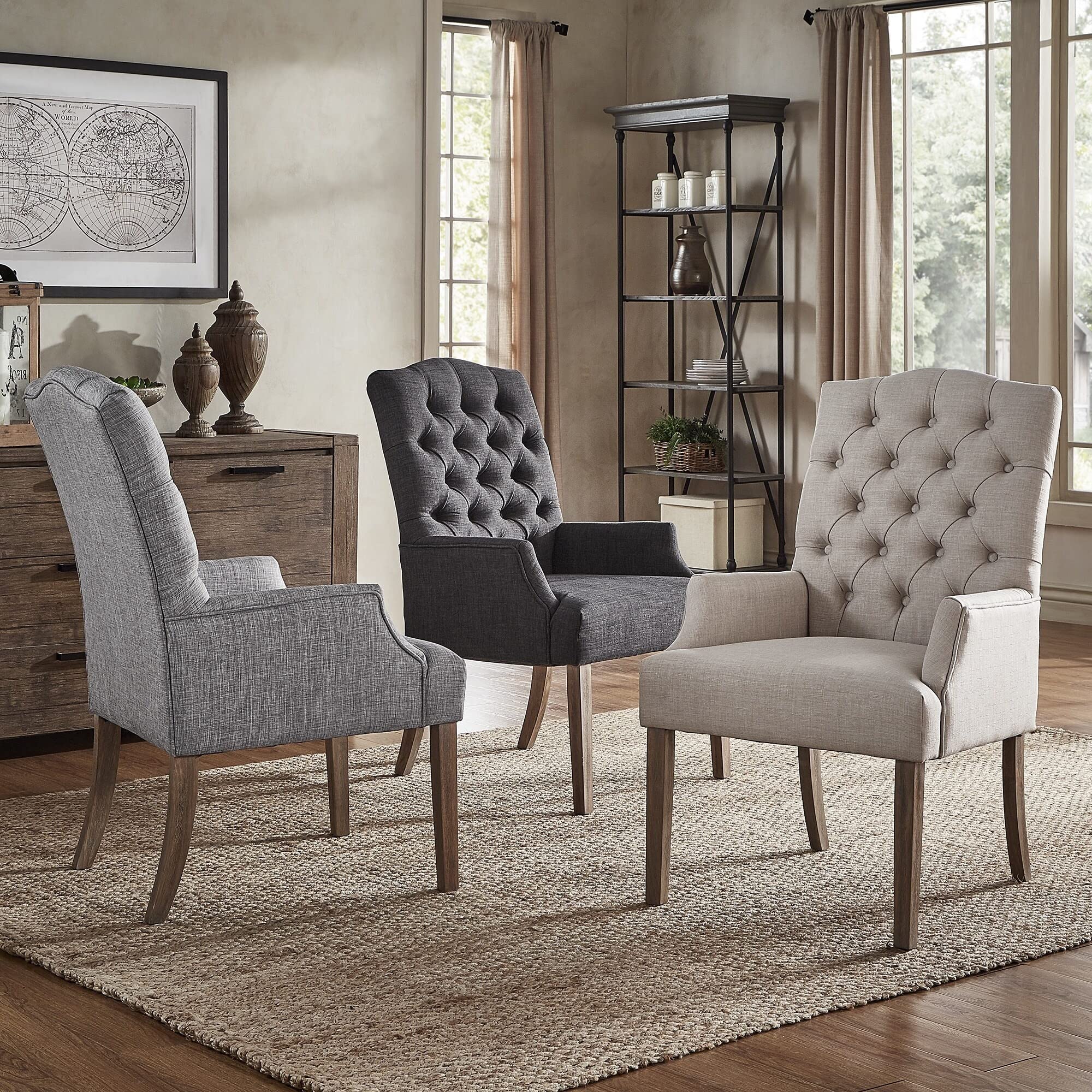 Artisan Dark Grey Linen Upholstered Dining Chair - Premium Tufted Foam Seat with Solid Wood Frame for Kitchen, Dining Room & Home Office | Inspire Q Benchwright Collection