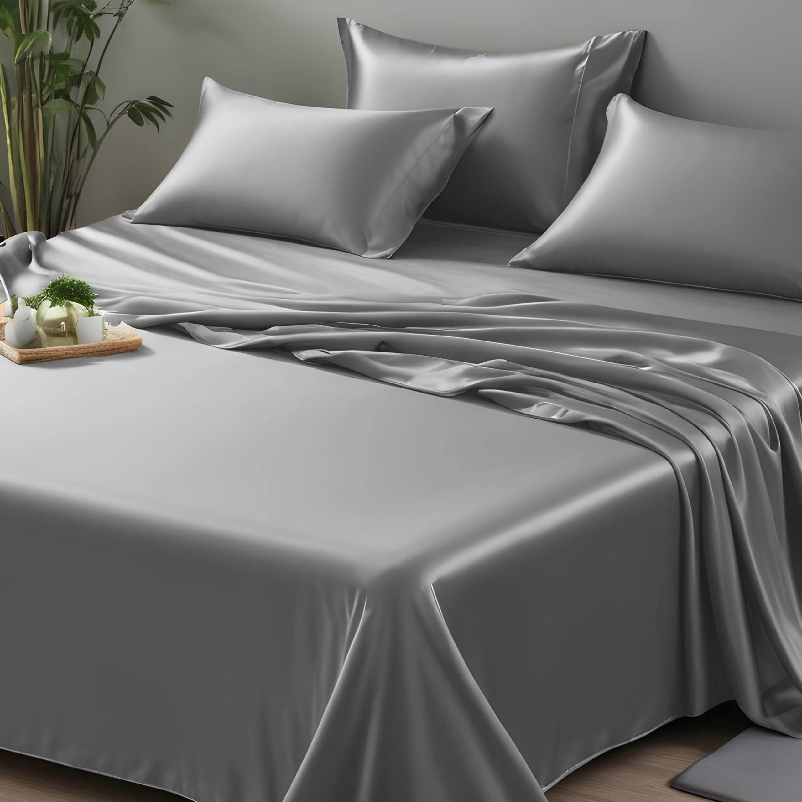 Premium Cooling California King Flat Sheet - 100% Bamboo Rayon Bed Sheet, Ultra Soft & Breathable, Light Grey (Cal King) | Perfect for Hot Sleepers & Luxury Bedroom Decor