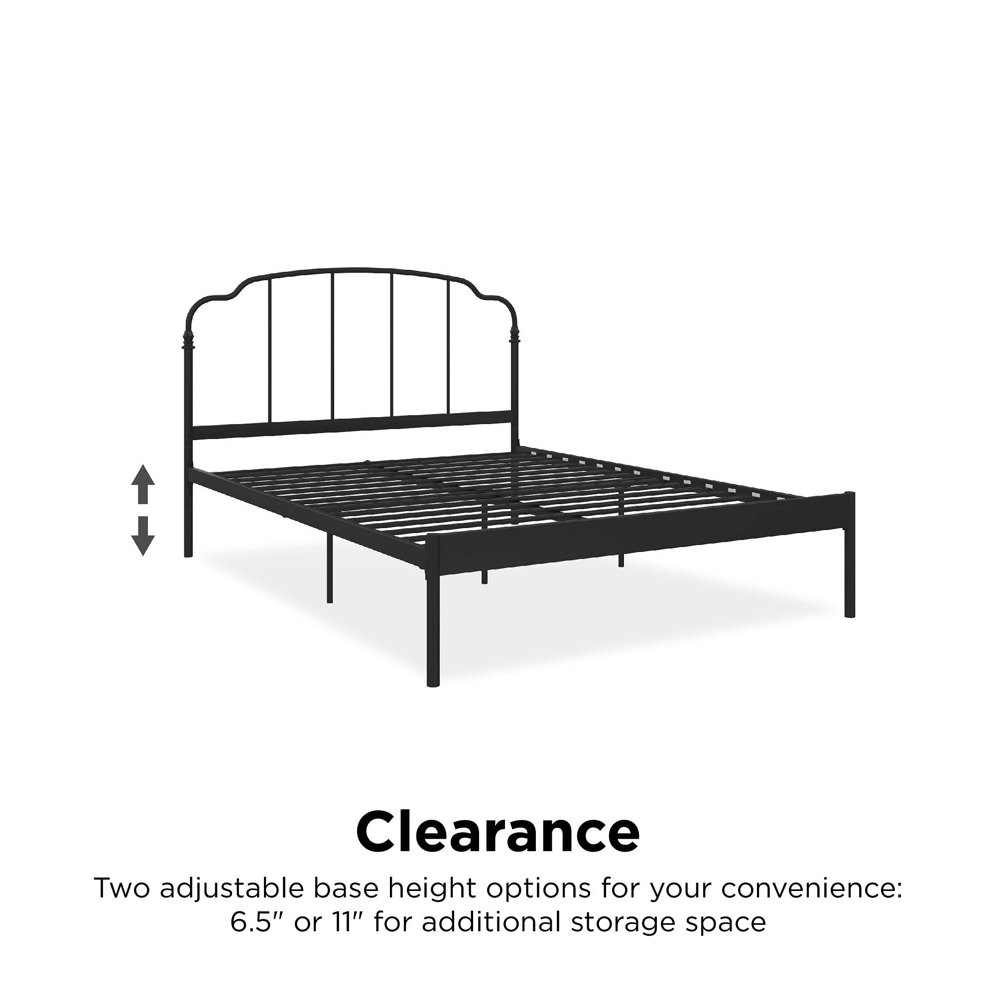 REALROOMS Camie Metal Platform Bed Frame - Full Size, Adjustable Height, No Box Spring Required, Sturdy Black Steel Design - Perfect for Modern Bedrooms, Guest Rooms & Small Spaces