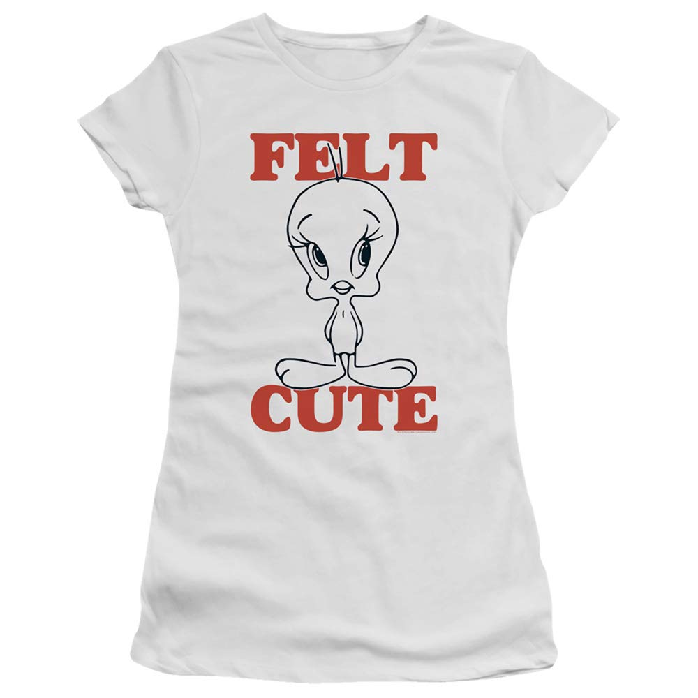 Looney Tunes Felt Cute Juniors' Sheer Fitted T-Shirt | Cartoon Graphic Tee for Girls | Casual Outfit & Party Wear