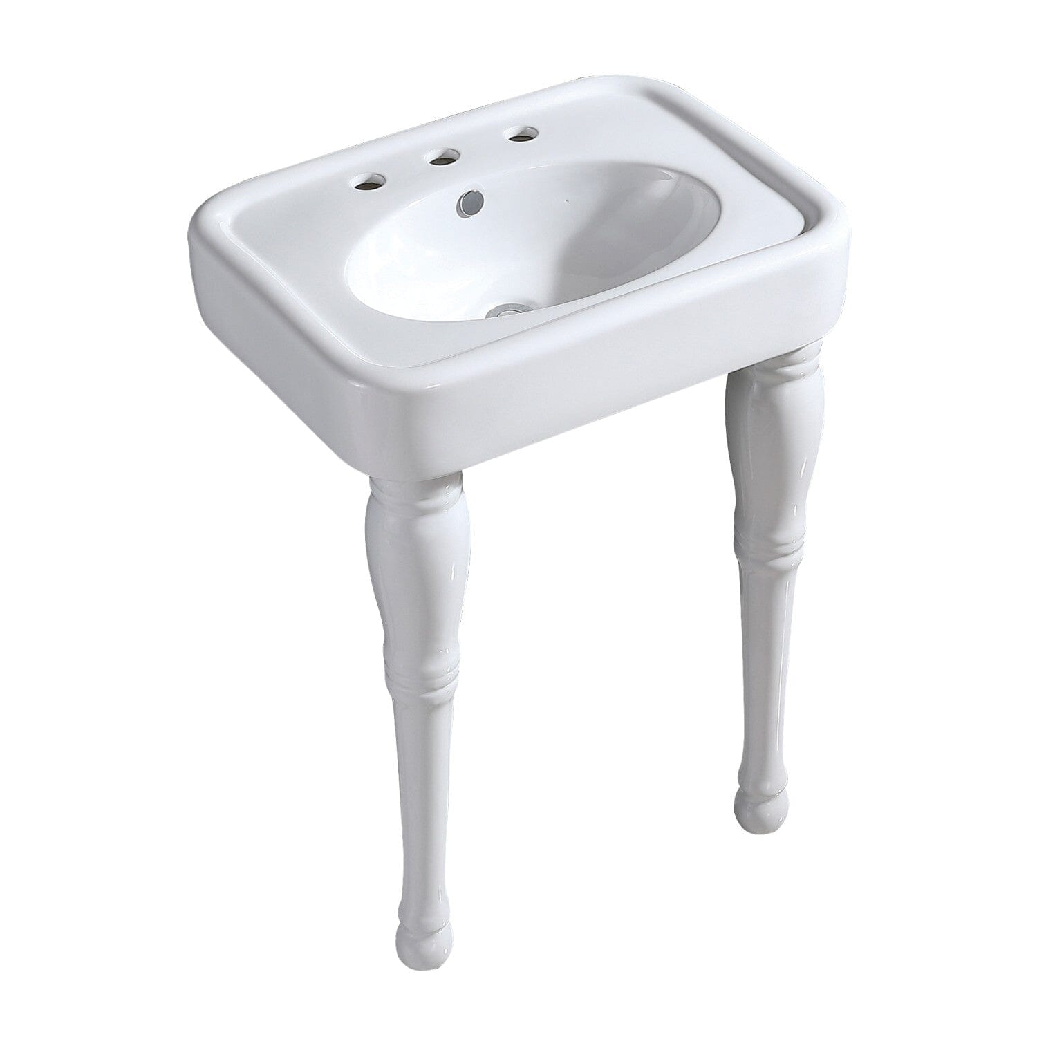 Derrah 26 Inch White Ceramic Console Sink with Sturdy Ceramic Legs - 8 Inch Depth, 3 Hole Faucet Mount - Perfect for Bathroom Vanity, Powder Room, or Farmhouse Style Decor