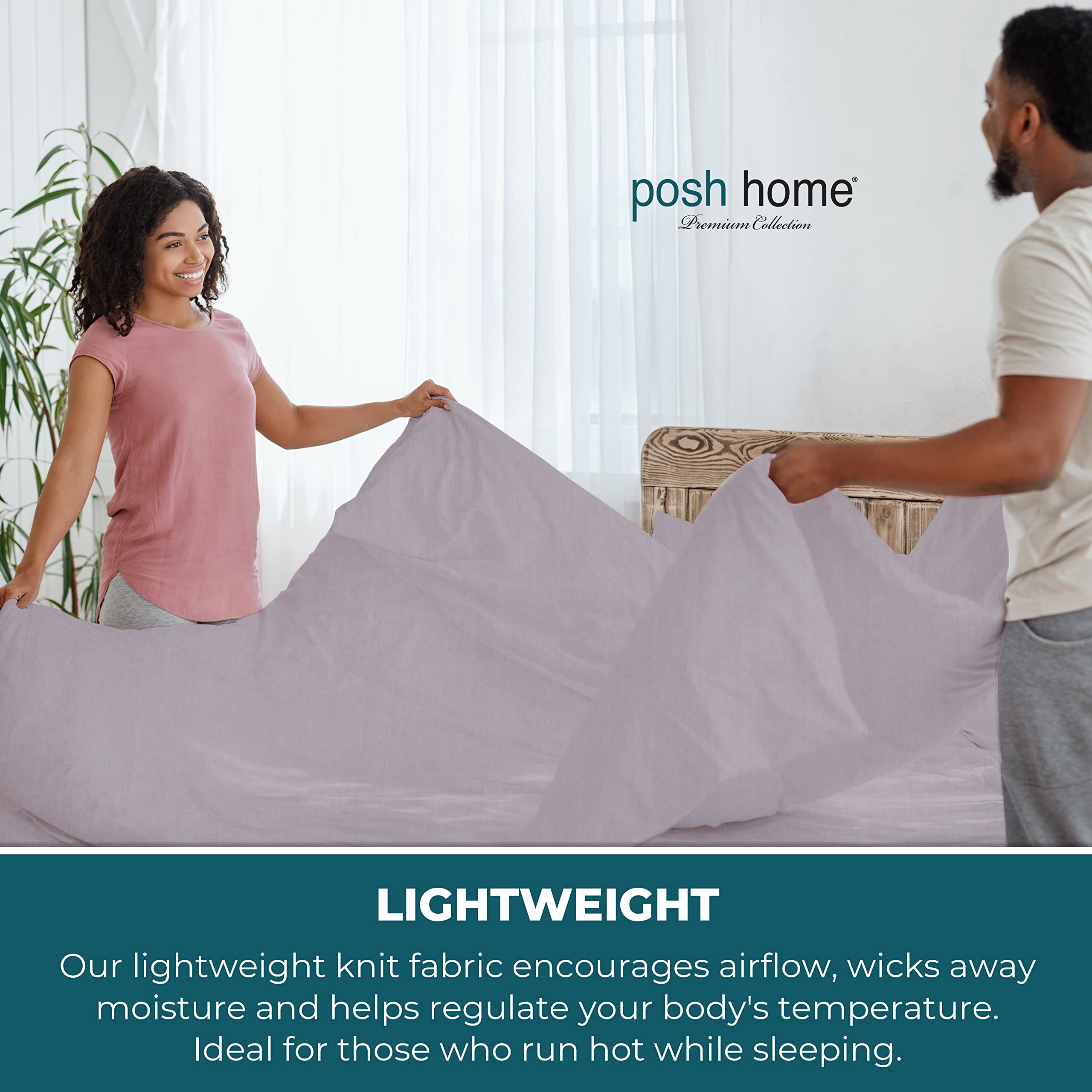 Posh Home Jersey Knit Sheet Set – 4-Piece Soft & Breathable Cotton Jersey Bed Sheets for Queen Size Bed – Includes Flat Sheet, Fitted Sheet & 2 Pillowcases – Lilac Haze – Perfect for Cozy Nights & All-Season Comfort