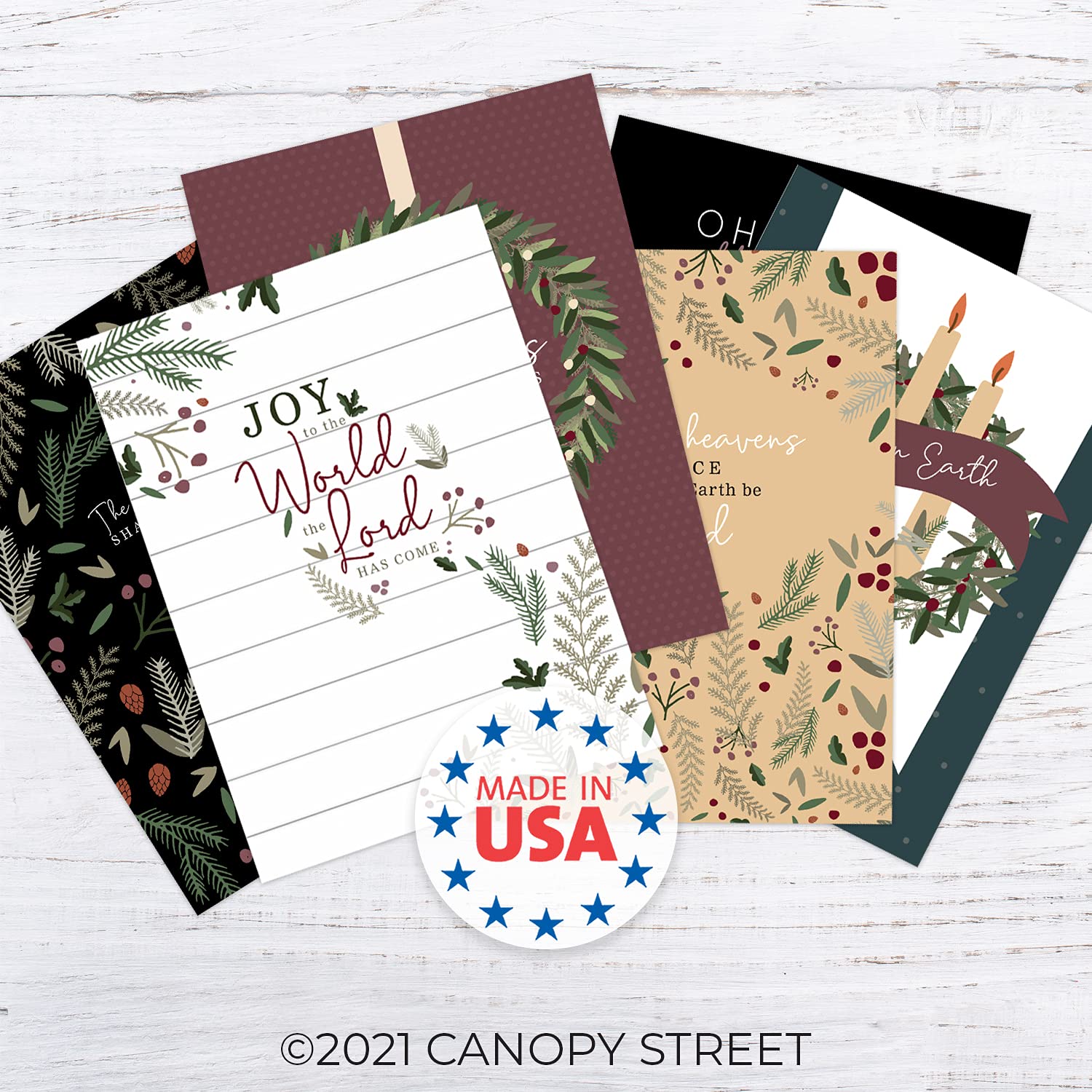 Religious Farmhouse Christmas Cards - 24 Pack Christian Holiday Greeting Cards with White Envelopes (4 5/8