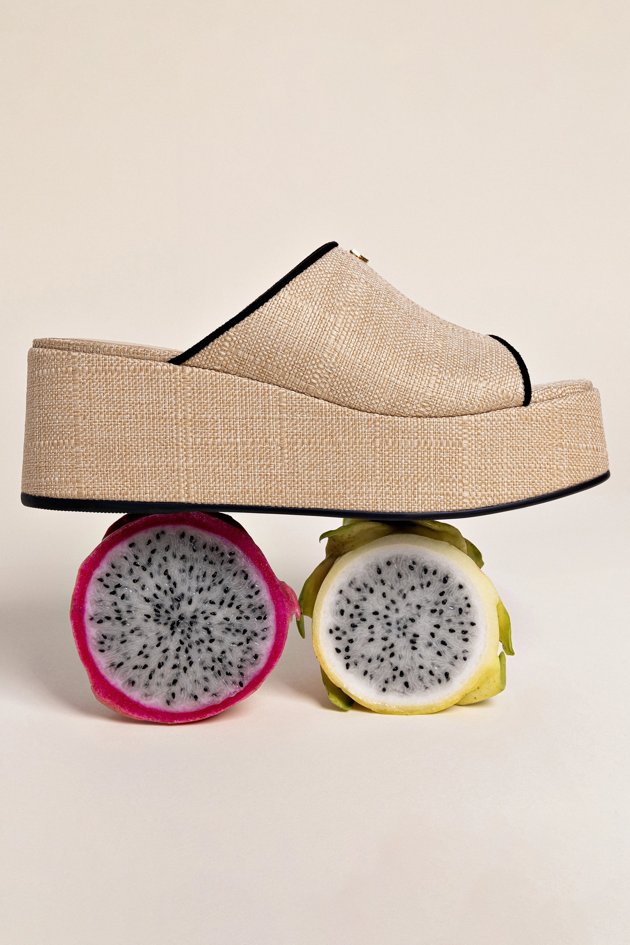 Charli Mule Sandals in Beige Raffia with Black Trimming - Comfortable Summer Slides for Women, Perfect for Beach, Pool, and Casual Outings