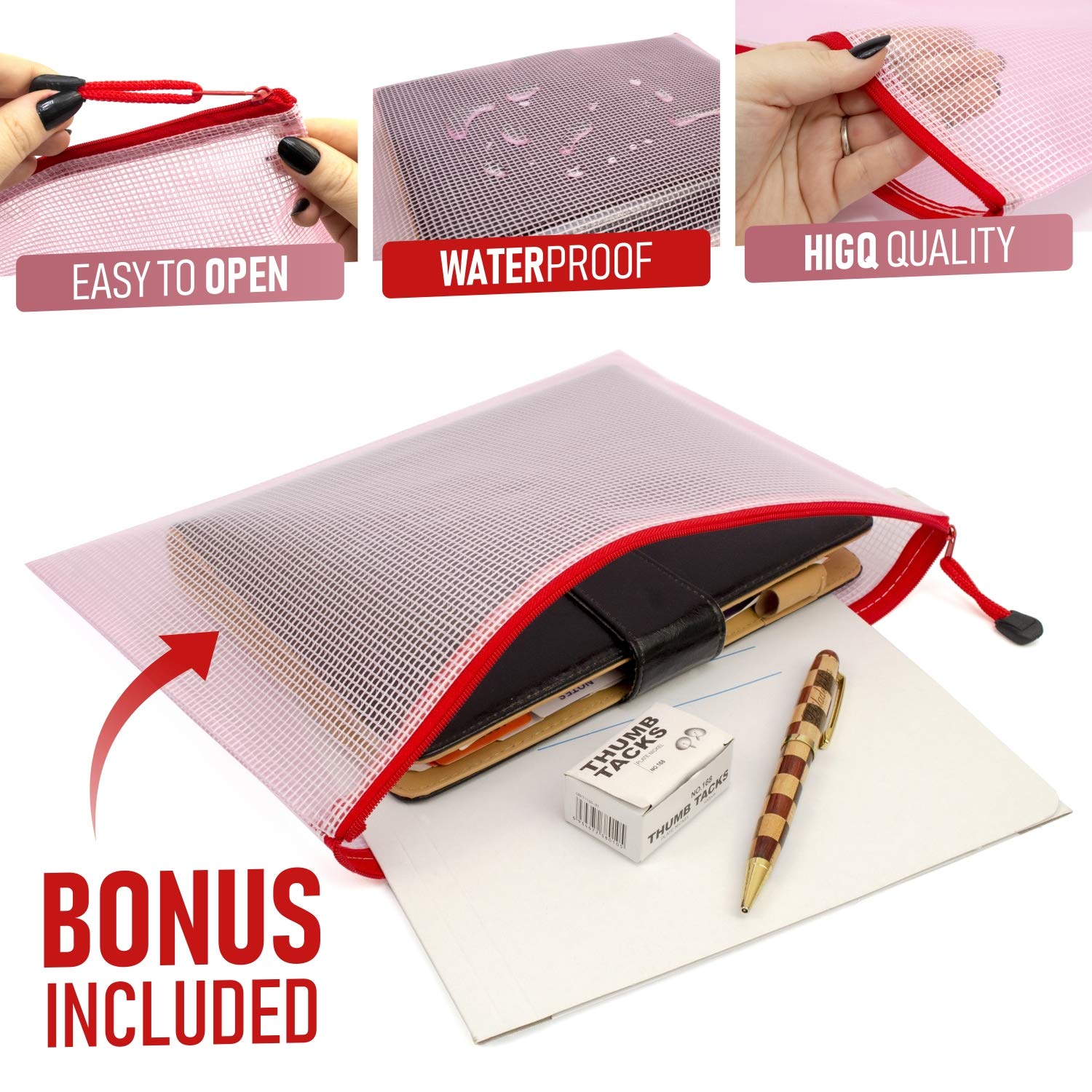 Lizz Express Plastic File Folder Organizer - 5-Pocket Expanding Accordion Folder with Tabs for Documents, Papers, Receipts | Perfect for Office, School, Home Organization (Pink Set)