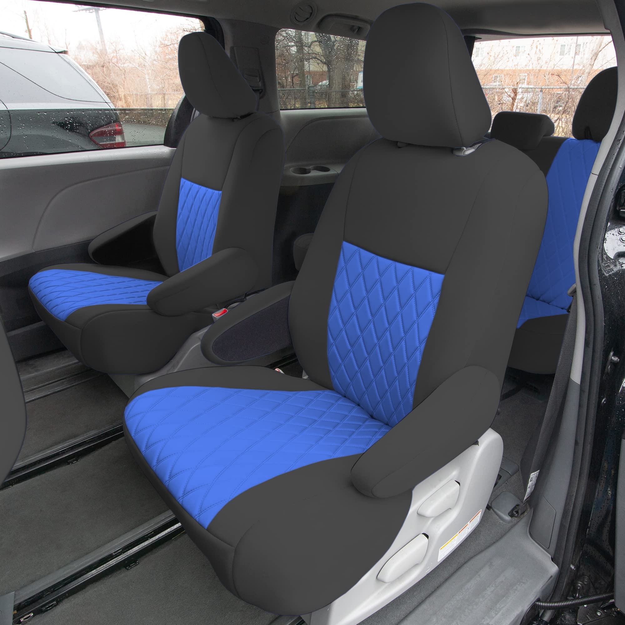 Premium Custom Fit Car Seat Covers for 2011-2020 Toyota Sienna 7-Passenger | Full Set Neoprene Seat Protectors | Waterproof & Washable Auto Seat Covers in Blue | Perfect for Family Road Trips & Daily Commutes