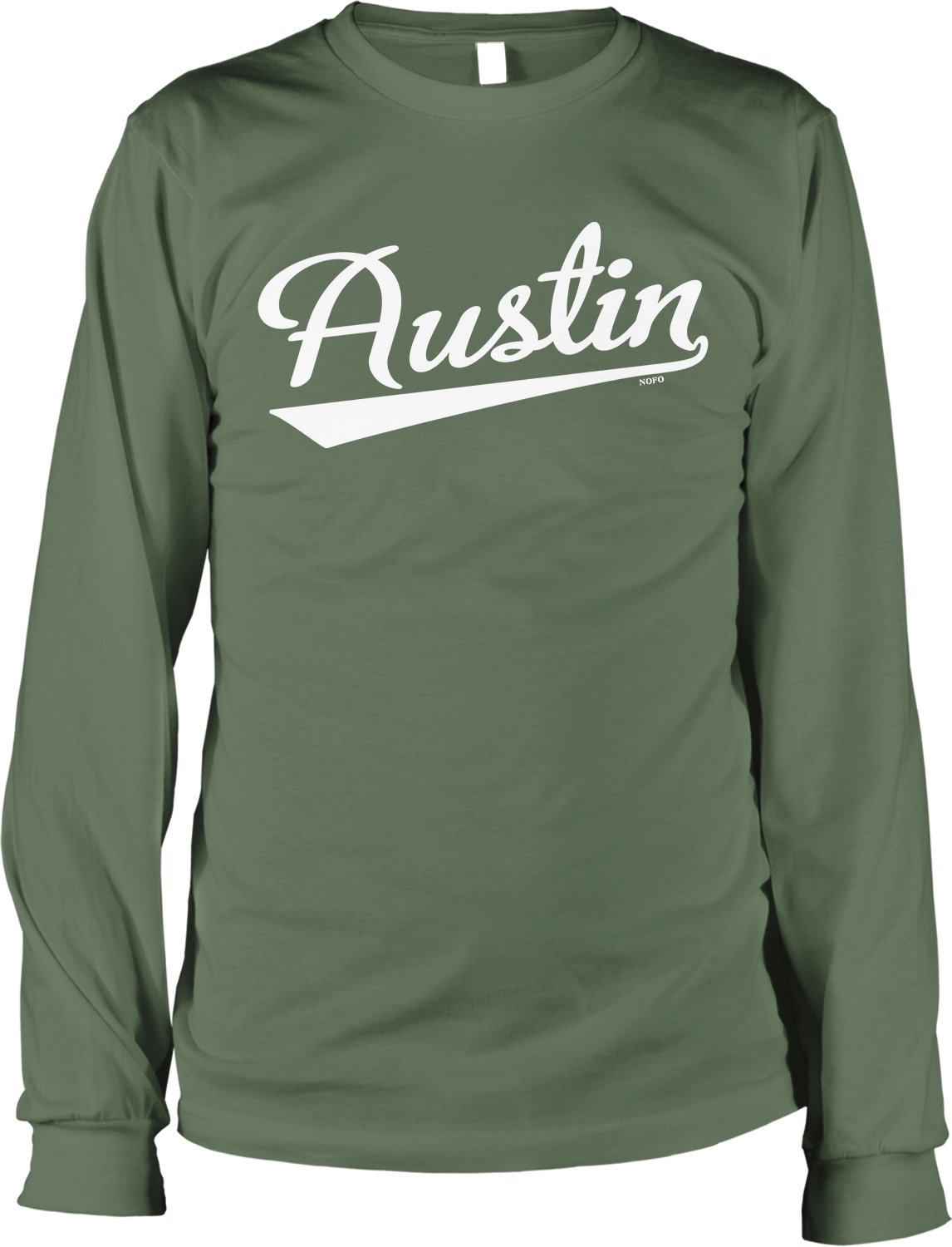 NOFO Clothing Co Austin Script Baseball Font Men's Long Sleeve Shirt - Comfortable Casual Tee for Men, Vintage Style Baseball Jersey, Perfect for Game Day, Streetwear & Everyday Wear