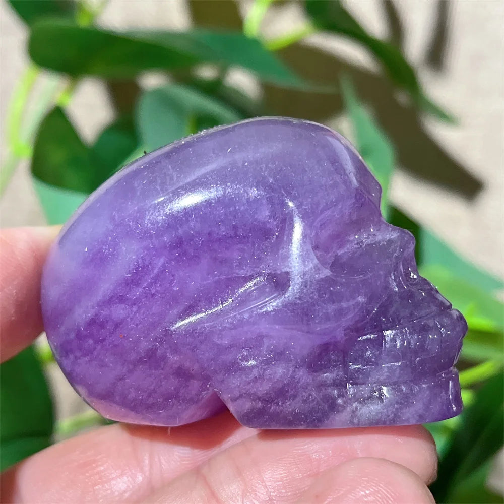 Natural Green and Purple Fluorite Crystal Skull Carving - Healing Stone, Quartz Mineral Gemstone for Spiritual Crafts, Home Decor, Meditation & Energy Work