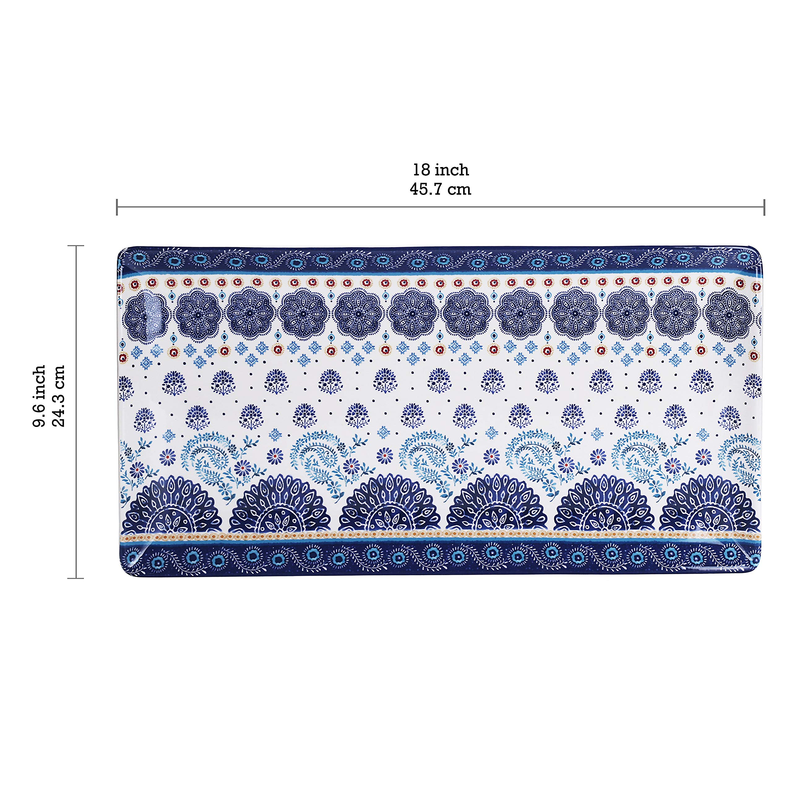 Bico Blue Talavera Ceramic 18-inch Rectangular Serving Platter - Microwave & Dishwasher Safe - Perfect for Entertaining, Holiday Dinners & Party Appetizers
