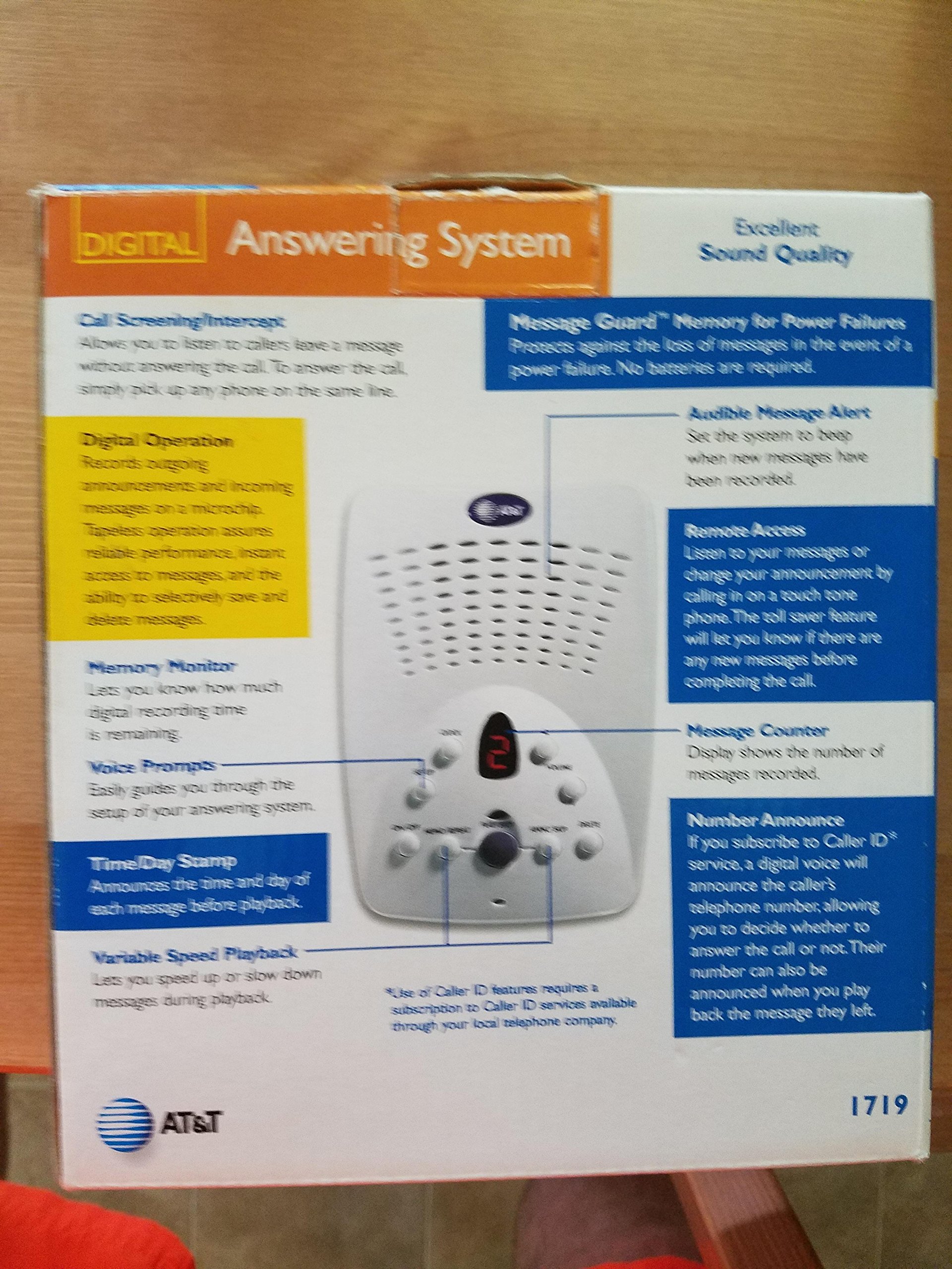 AT&T 1719 Digital Answering Machine with Caller ID & Voicemail - Home & Office Phone Accessory for Call Screening & Message Recording
