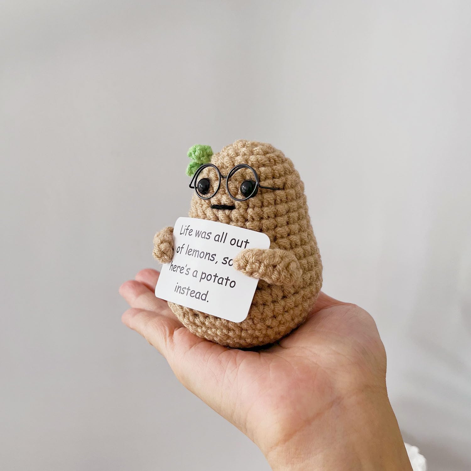 Positive Life Potato Funny Crochet Gift with Encouragement Card - Cheer Up Present for Women & Teens | Birthday Gift for Friends | Cute Home Decor & Stress Relief Companion