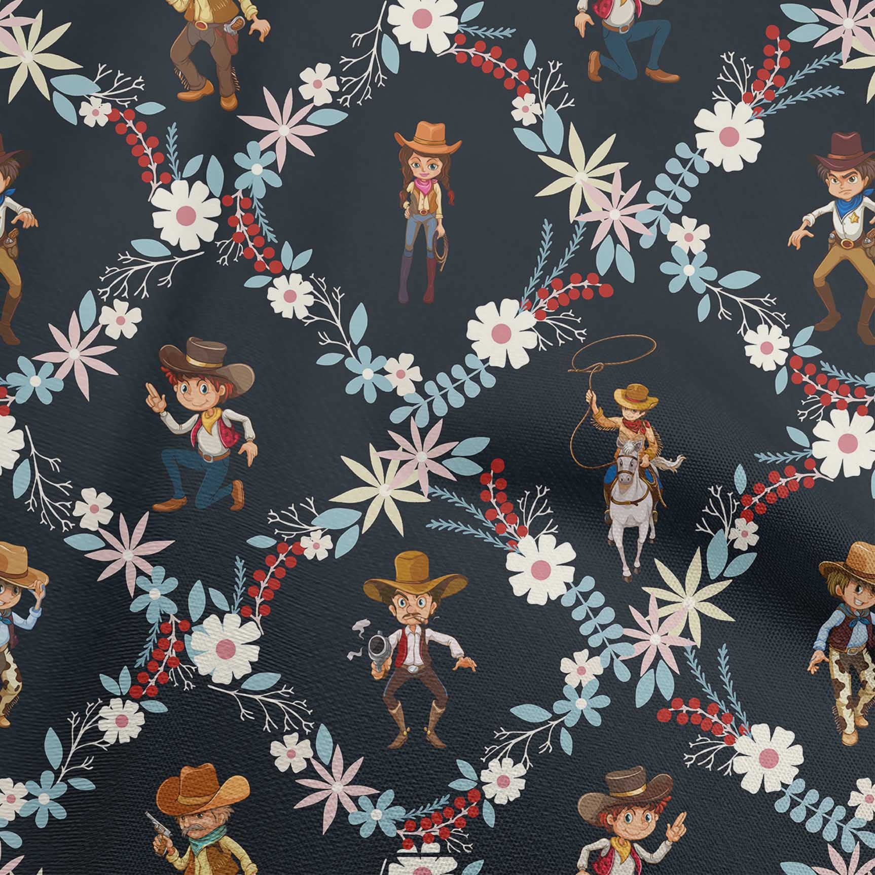 Premium 100% Rayon Blue Printed Cowboy Fabric by The Yard - 56 Inch Wide for DIY Clothing, Sewing & Craft Projects - Perfect for Western Shirts, Dresses & Home Decor