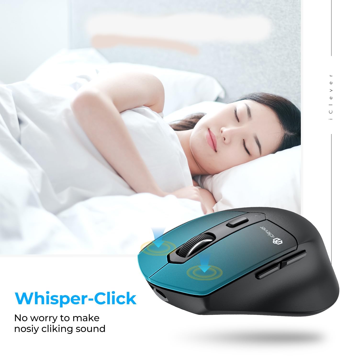 iClever MD360 Ergonomic Bluetooth Mouse with Mouse Jiggler - Wireless Rechargeable Mouse for iPad, Mac, PC - 3-Device Connectivity (BT/2.4G), 4 Adjustable DPI Settings - Perfect for Office, Home & Remote Work