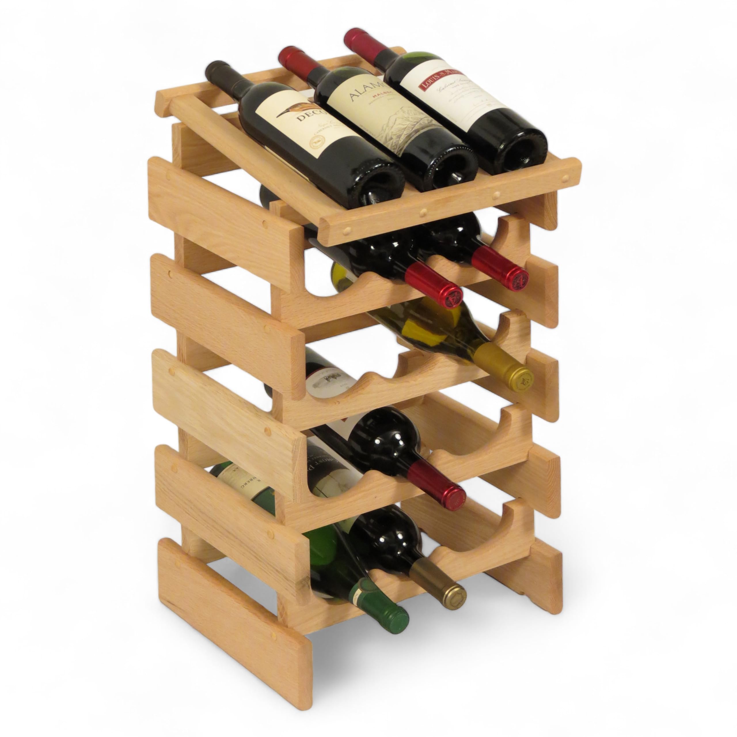 15-Bottle Wooden Wine Rack - Unfinished Dakota Display Top with Wooden Mallet | Perfect for Home Bars, Wine Cellars & Kitchen Countertop Storage
