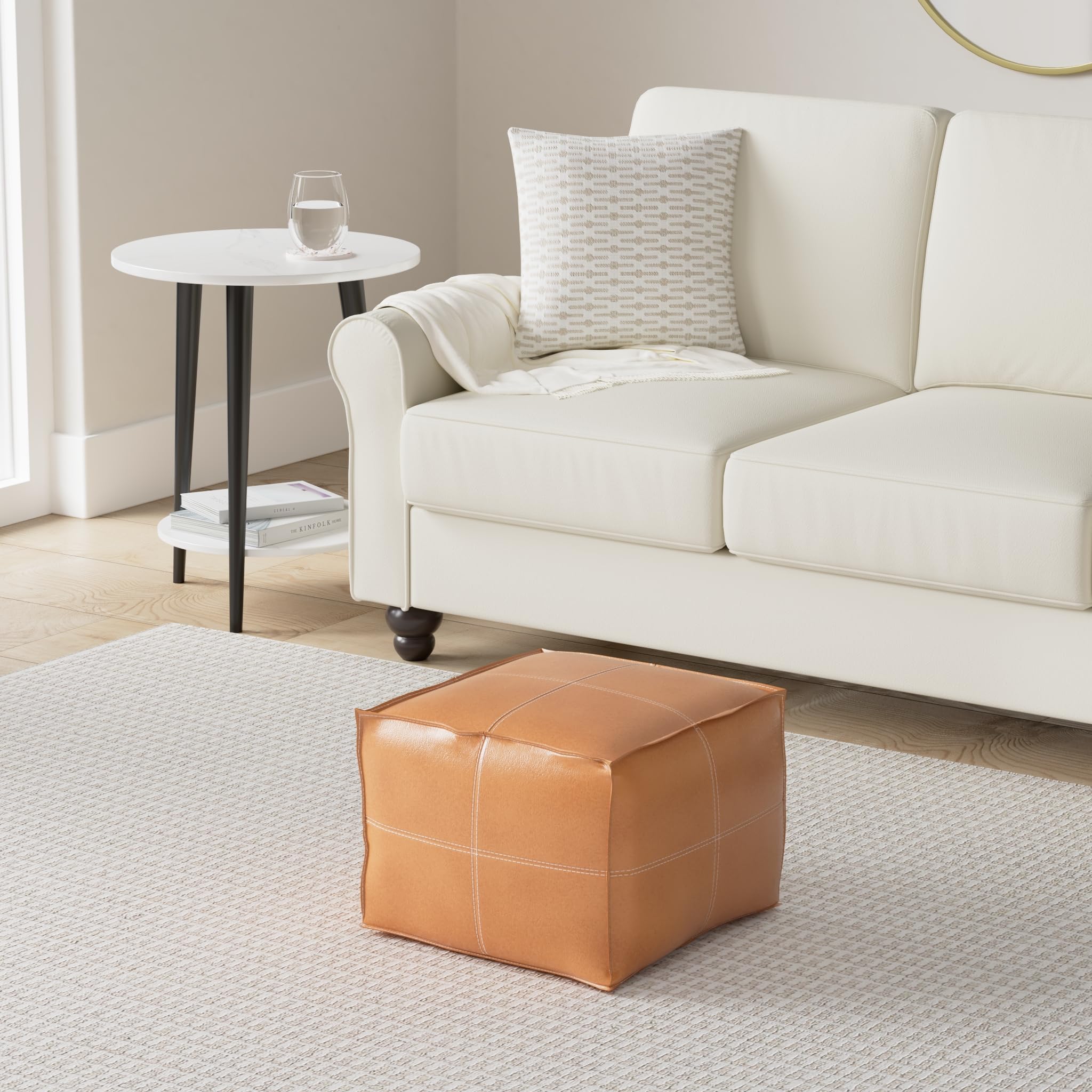 Marrakesh Gallery Leather Ottoman Cover - Moroccan Square Pouf, Coffee Table Ottoman for Living Room & Bedroom | Stylish Footrest, Seating & Home Decor Accent | Perfect for Lounging, Entertaining & Small Space Living