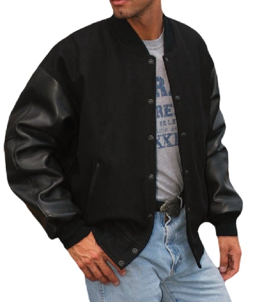 REED Men's Premium Varsity Leather & Wool Jacket - Made in USA | Classic Bomber Style for Casual Wear & College Fashion