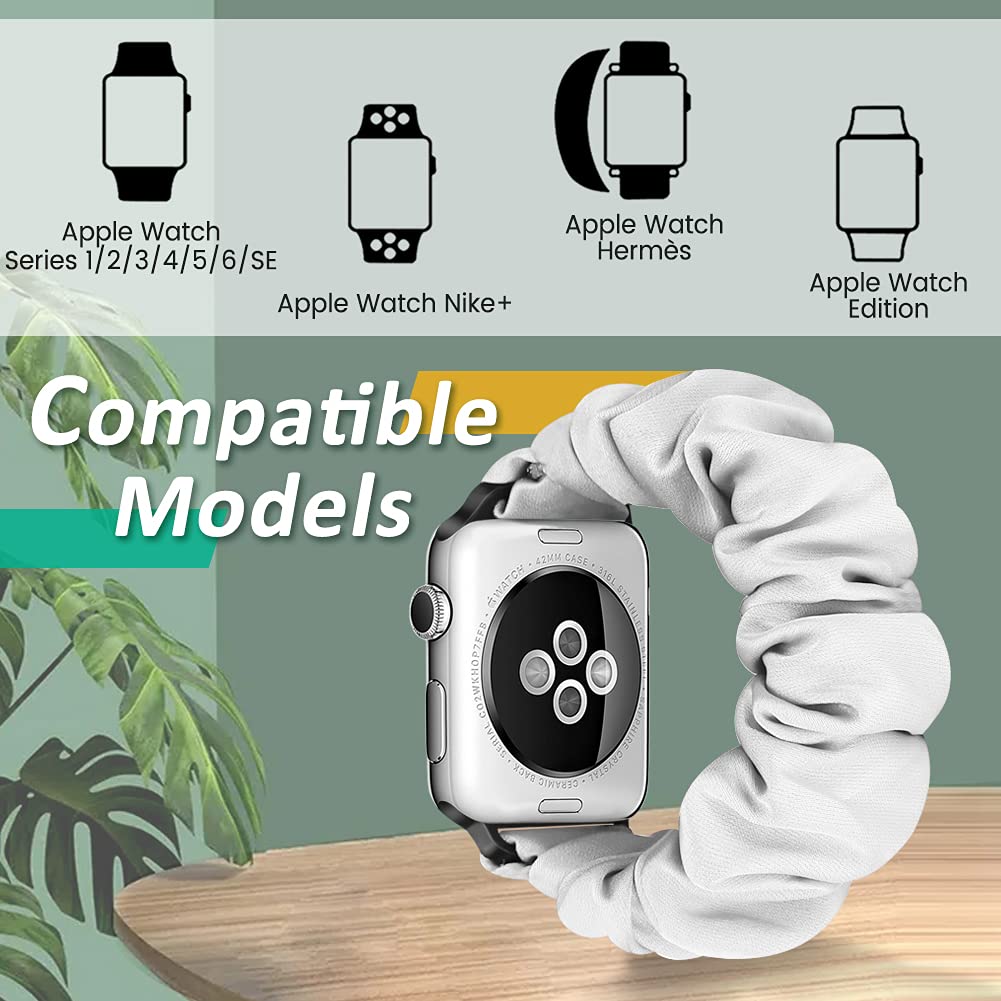 3 Pack Apple Watch Bands for Women - Soft Fabric Scrunchies Compatible with iWatch Ultra 2/Series 10/9/8/7/6/5/4/3/2/1/SE (38mm-49mm) - Stylish Printed Wristbands for Workout, Office & Everyday Wear