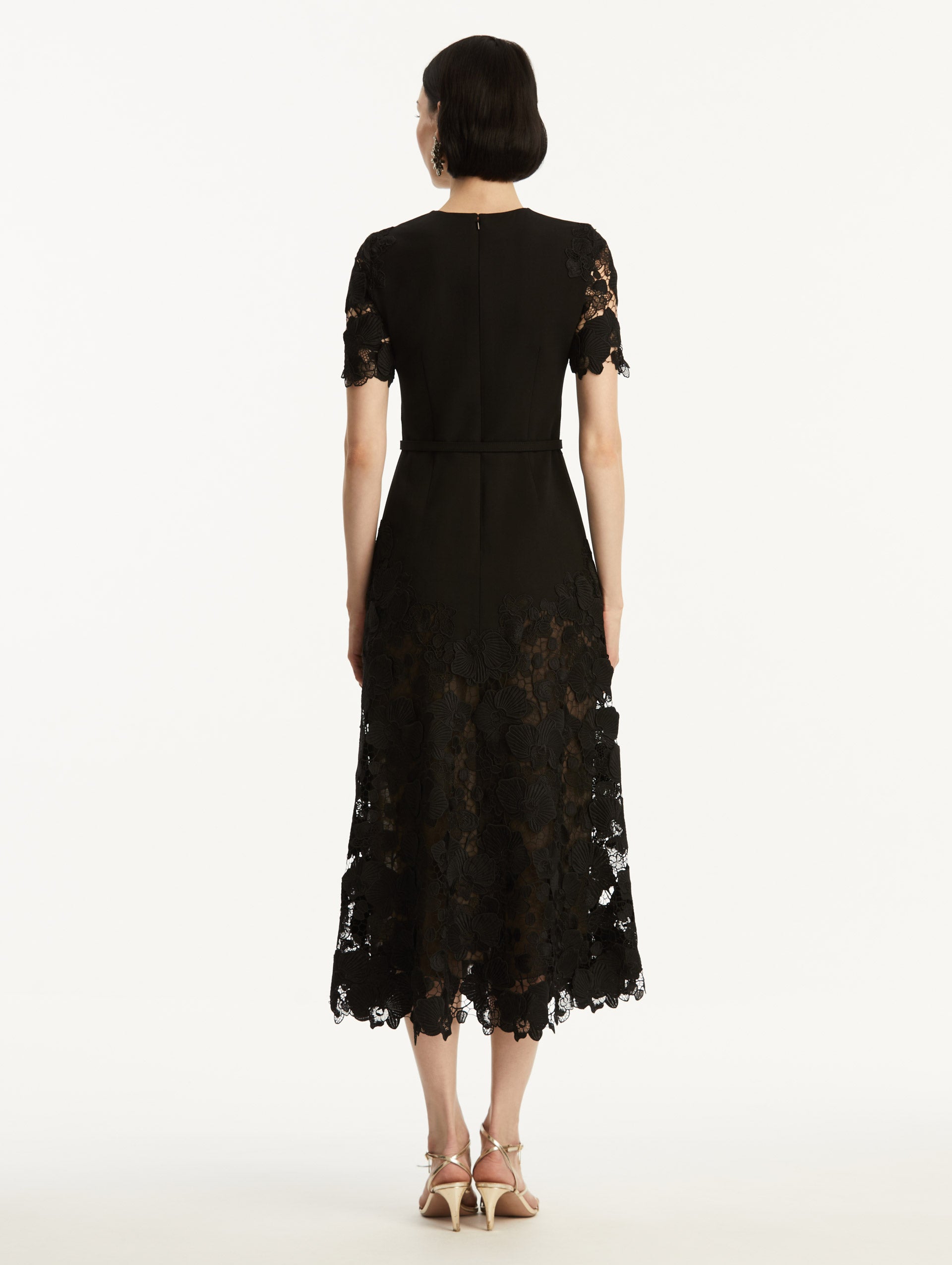 Elegant Orchid Guipure Lace Inset Dress for Women - Floral Embroidered Formal Evening Gown - Perfect for Weddings, Prom, Cocktail Parties & Special Occasions