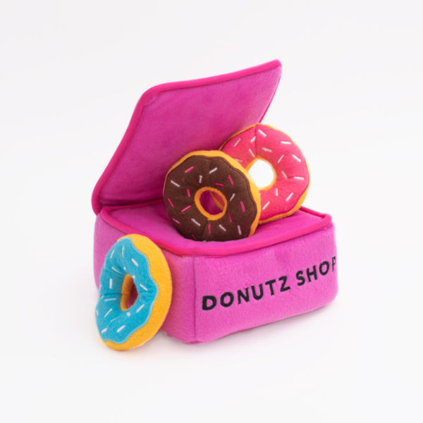 Zippy Burrow Donutz Box - Plush Donut Dog Toy for Small & Medium Dogs - Fun Interactive Treat Puzzle for Playtime & Training - Perfect for Fetch, Chewing & Cuddling