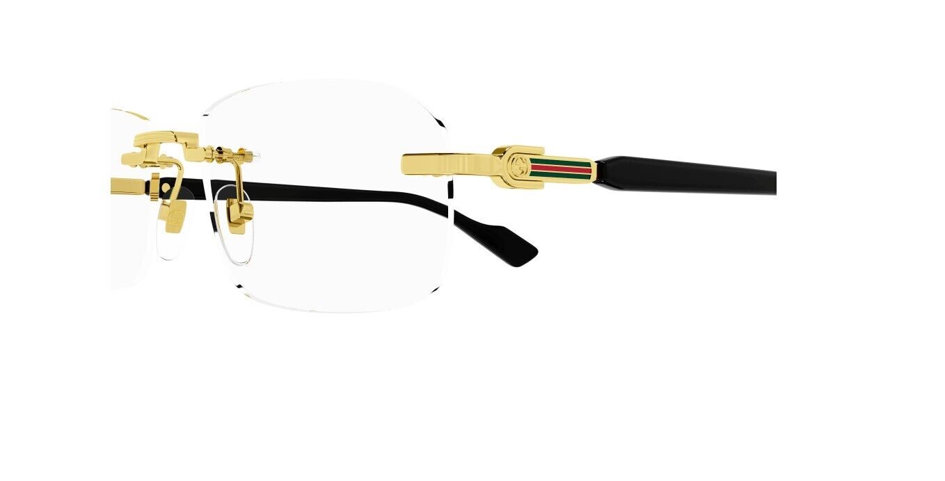 Gucci GG1221O 001 Gold Black Rectangular Narrow Rimless Men's Eyeglasses - Stylish Prescription Glasses for Men | Perfect for Work, Driving & Fashion Accessories