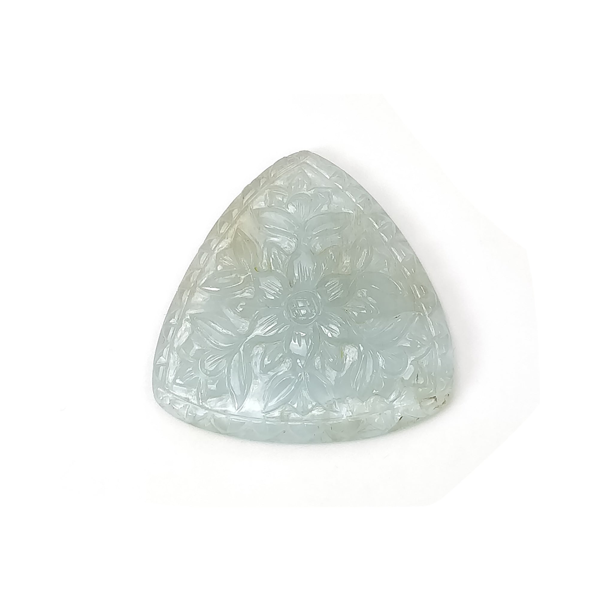 Natural Untreated Aquamarine Gemstone Carving - 38.50cts Hand-Carved Trillion Shape 34mm Milky Blue Aqua for Jewelry Making & Crystal Healing | Perfect for Necklaces, Rings & Spiritual Collections