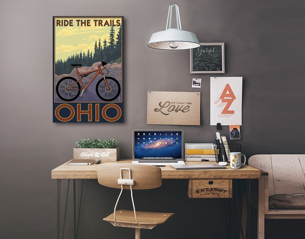 Lantern Press Ohio Bicycle Ride the Trails Wall Art - 12x18 Wrapped Canvas Print for Home & Office Decor - Perfect for Living Room, Bedroom or Cycling Enthusiast Gift
