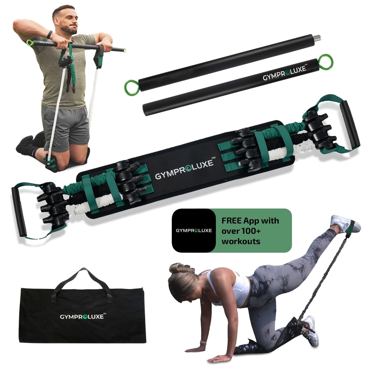Original Portable Gym - 200LBS Resistance Band Set for Home Workout - Adjustable Exercise Bands for Men & Women - Fitness Equipment with Pilates Bar - Perfect for Home Gym, Travel & Full-Body Training