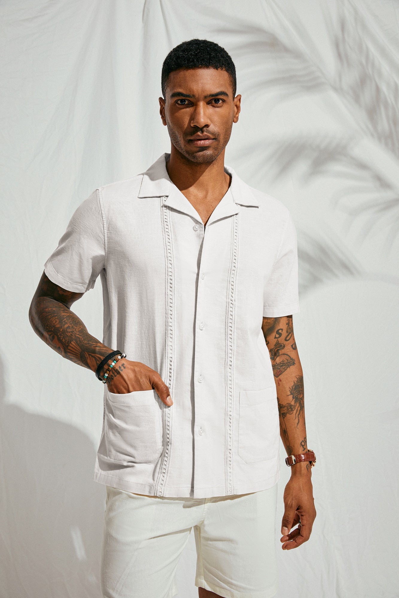 Men's Linen Cuban Guayabera Shirt - Casual Button Down Beach Shirt for Summer, Vacations & Tropical Outings